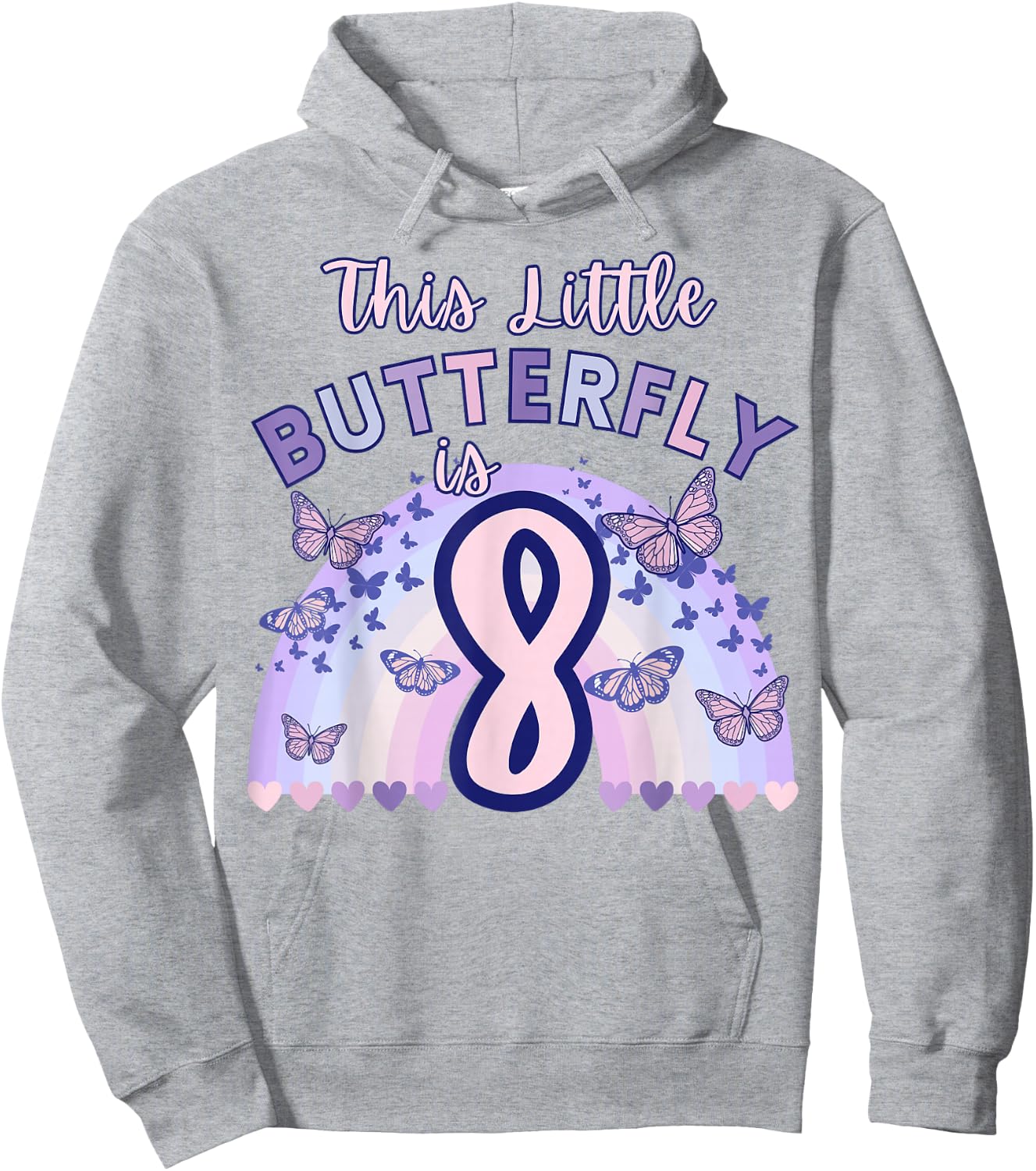 8th Birthday Butterfly Eight Years Old Pastel Purple Pink Hoodie - Hoodie | Ash