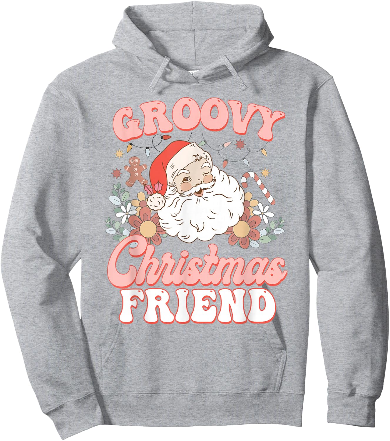 Friend Groovy Christmas Pink Vintage Santa Retro Family Hoodie - Hoodie | Ash