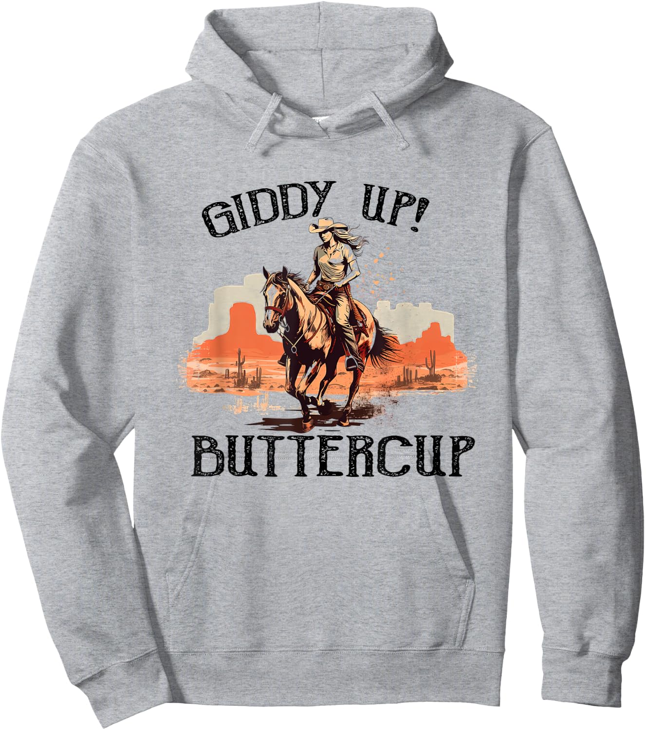 Vintage Country Western Giddy Up Buttercup Western Cowboy Hoodie - Hoodie | Ash