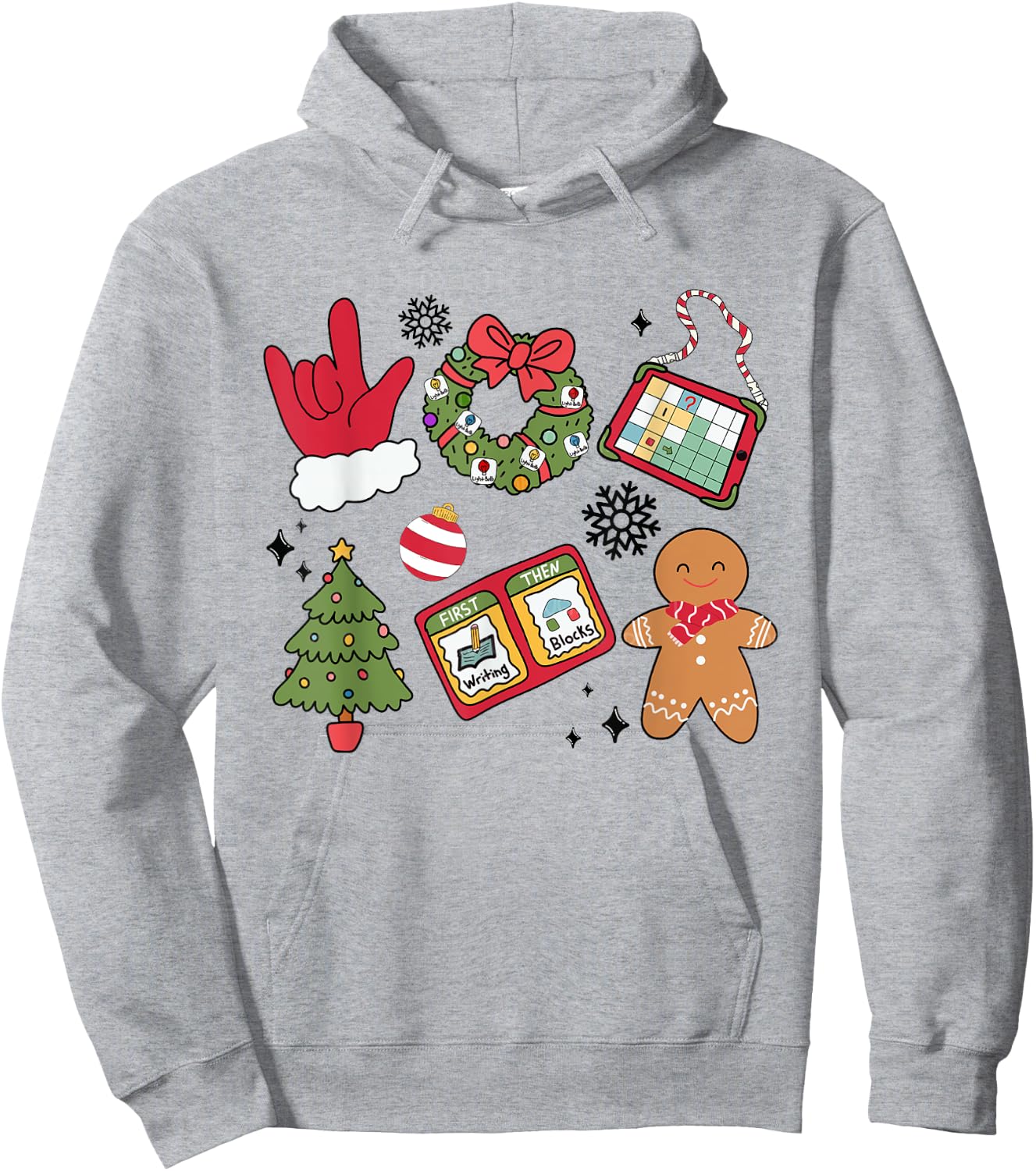 Women Groovy Christmas Special Education Teacher ABA AAC Hoodie - Hoodie | Ash