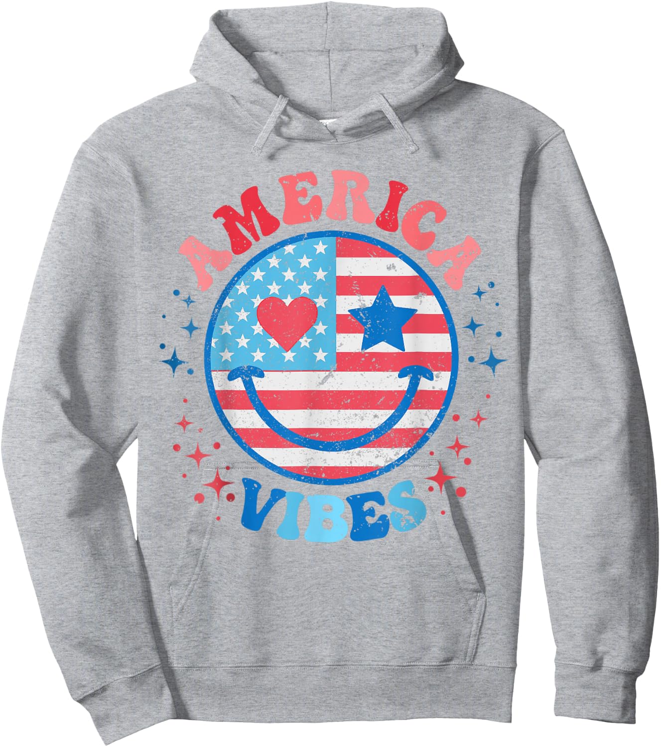 America Vibes Smile Face American Flag 4th of July Groovy Hoodie - Hoodie | Ash