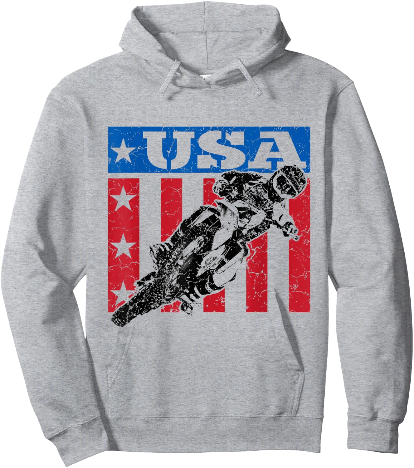 USA Dirt Bike 4th of July Motocross American Flag MX Racing Hoodie - Hoodie | Ash