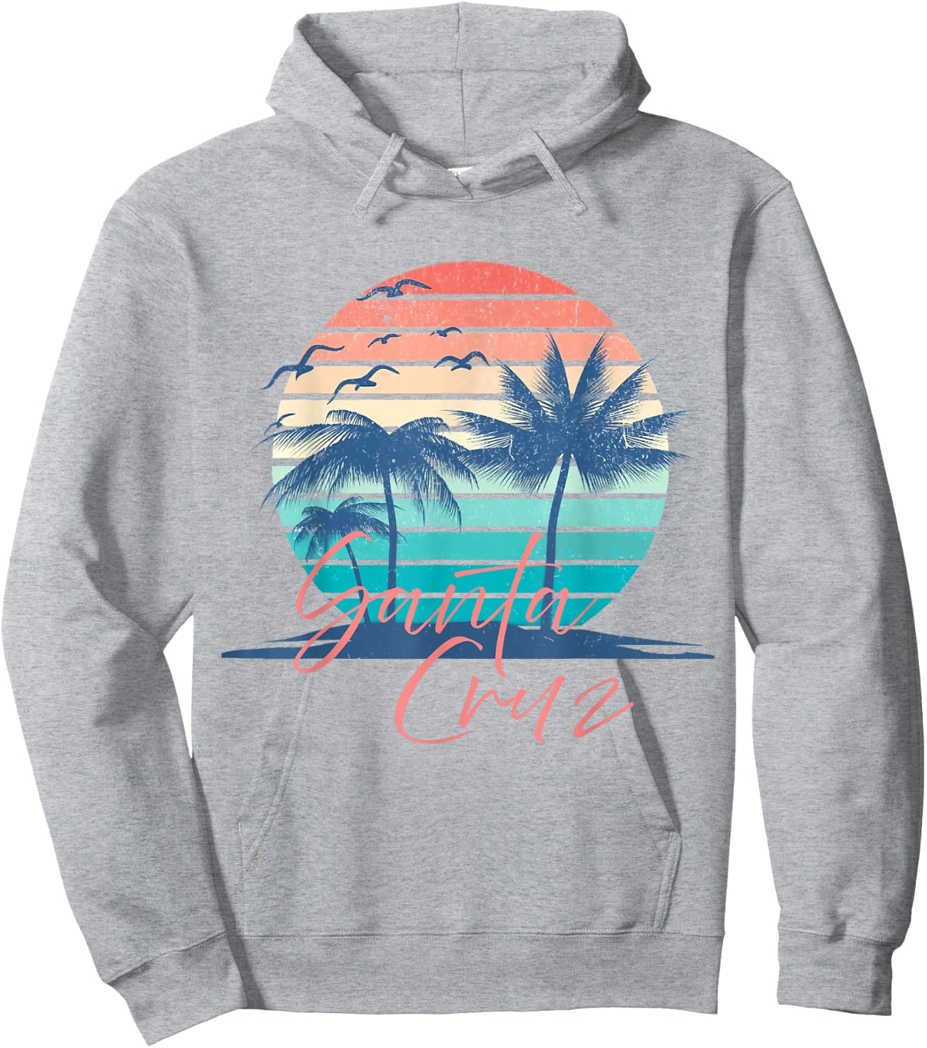 Santa Cruz Vintage Summer Vibes Beach Sunset Retro Palm Tree Men Women Kids Hoodie - Hoodie | Ash
