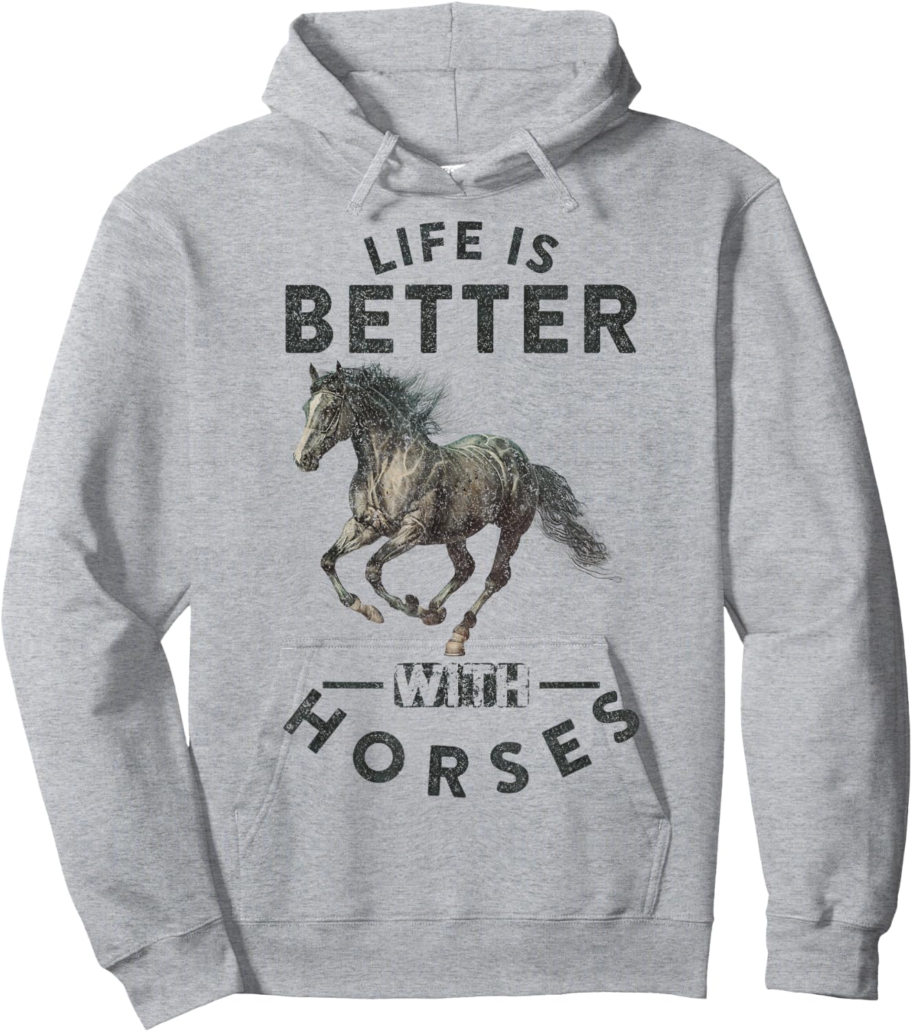 Vintage Life is Better with Horses Funny Horseback Riding Hoodie - Hoodie | Ash