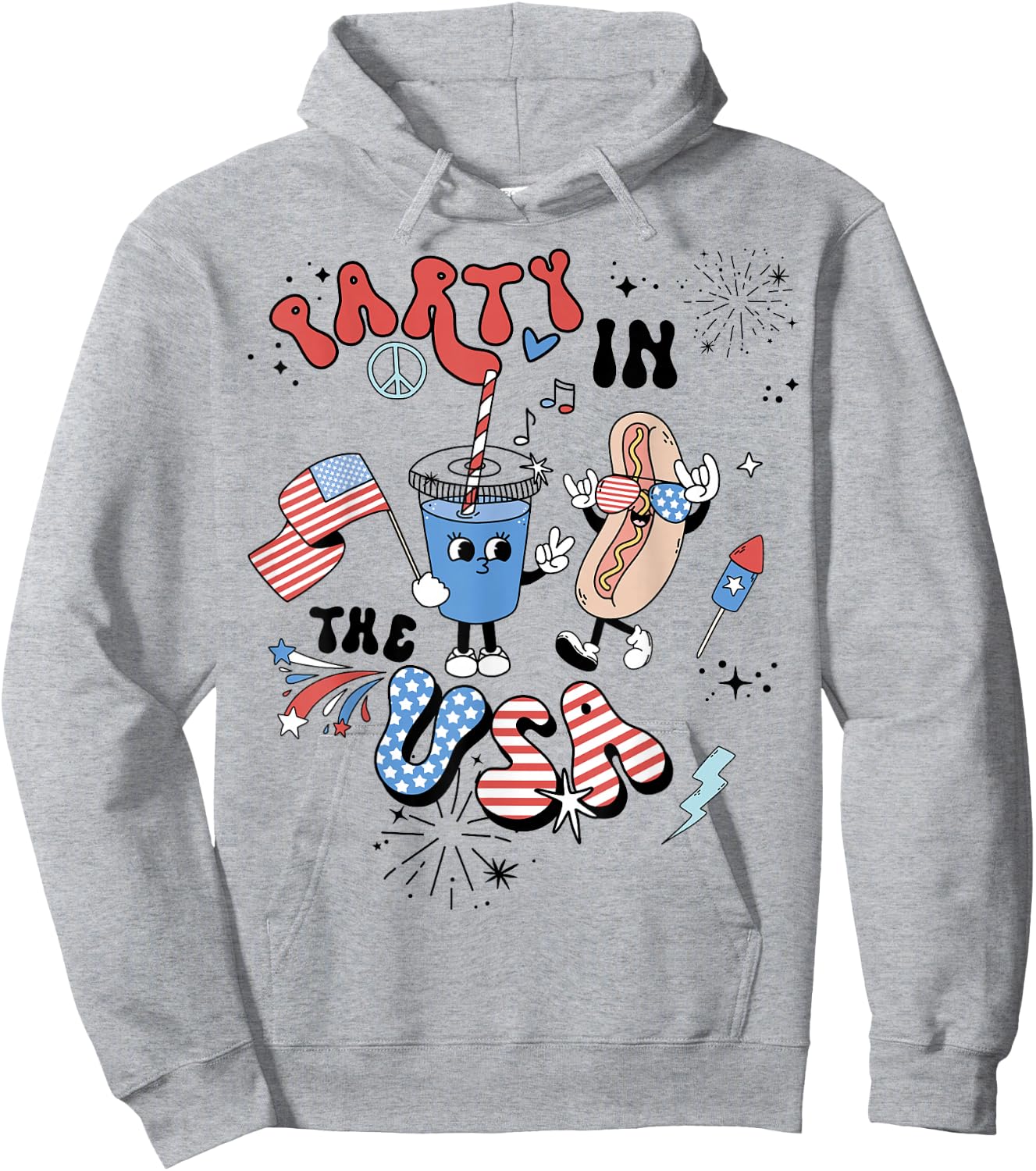 Retro Party In The USA Flag Groovy 4th Of July Patriotic Hoodie - Hoodie | Ash