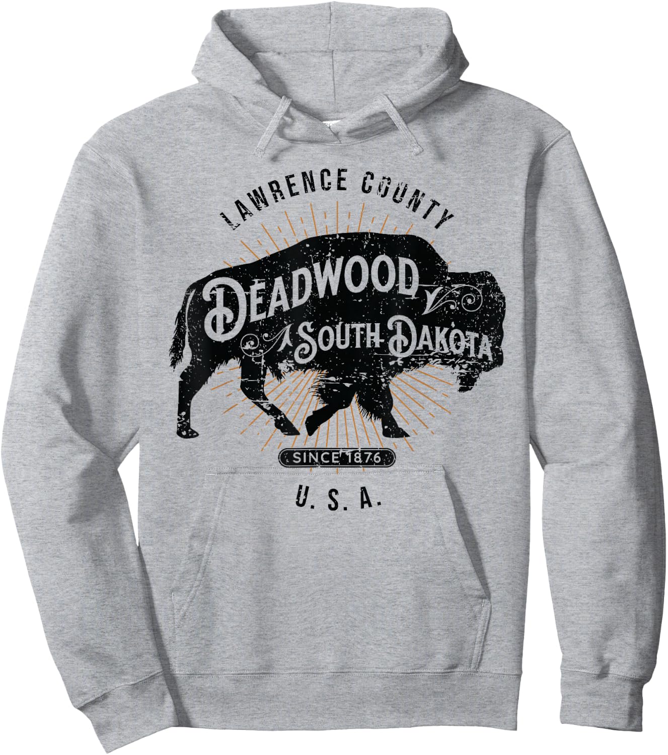 Deadwood South Dakota USA Distressed Bison Design Souvenir Hoodie - Hoodie | Ash