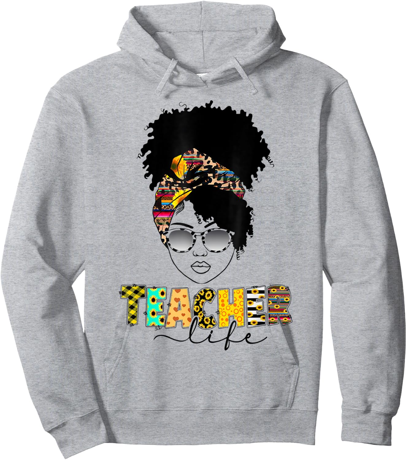 Teacher Life Messy Bun Afro Teacher Week African American Men Women Hoodie - Hoodie | Ash