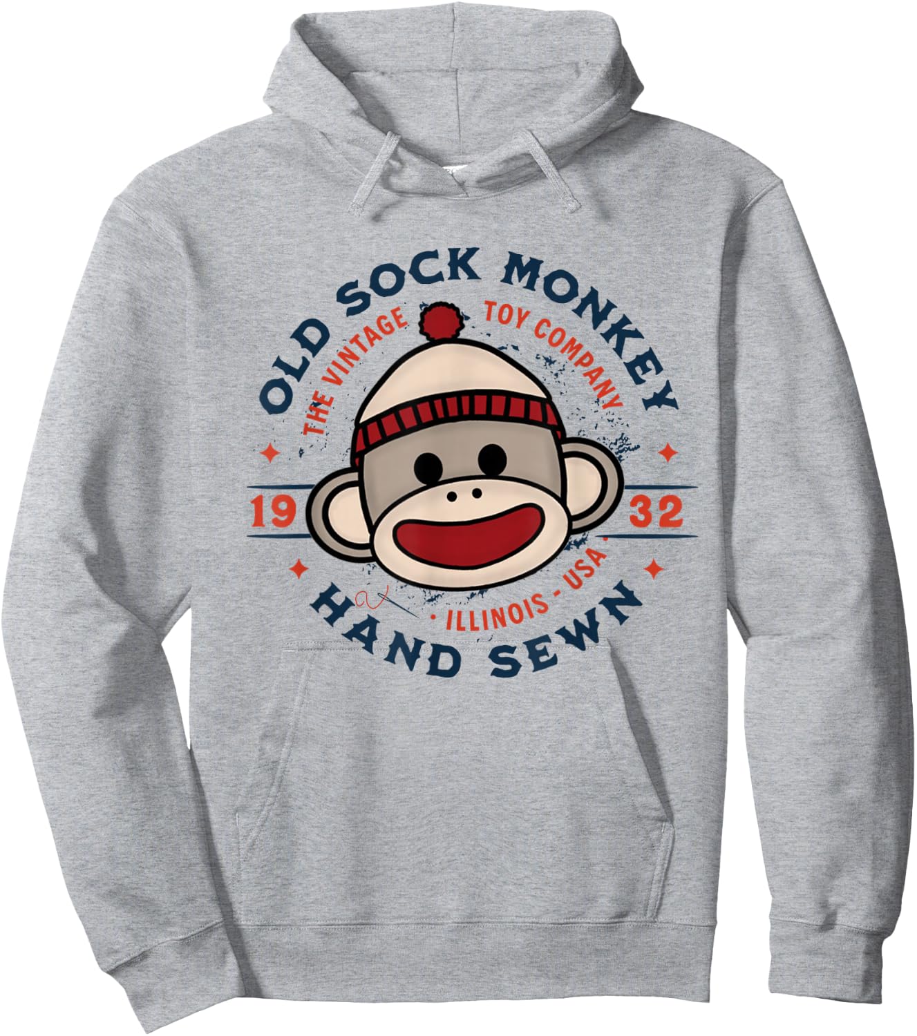Old Sock Monkey Vintage Toy Company Logo Sock Monkey Hoodie - Hoodie | Ash