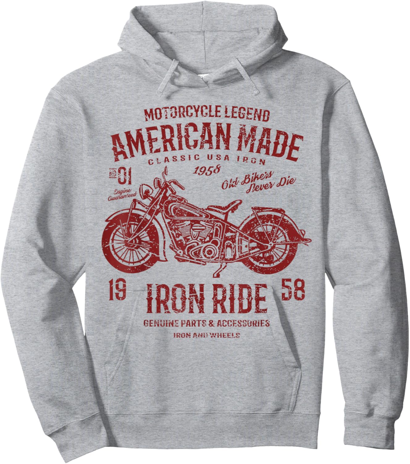 Retro American Vintage Style Motorcycle Distressed Design Hoodie - Hoodie | Ash