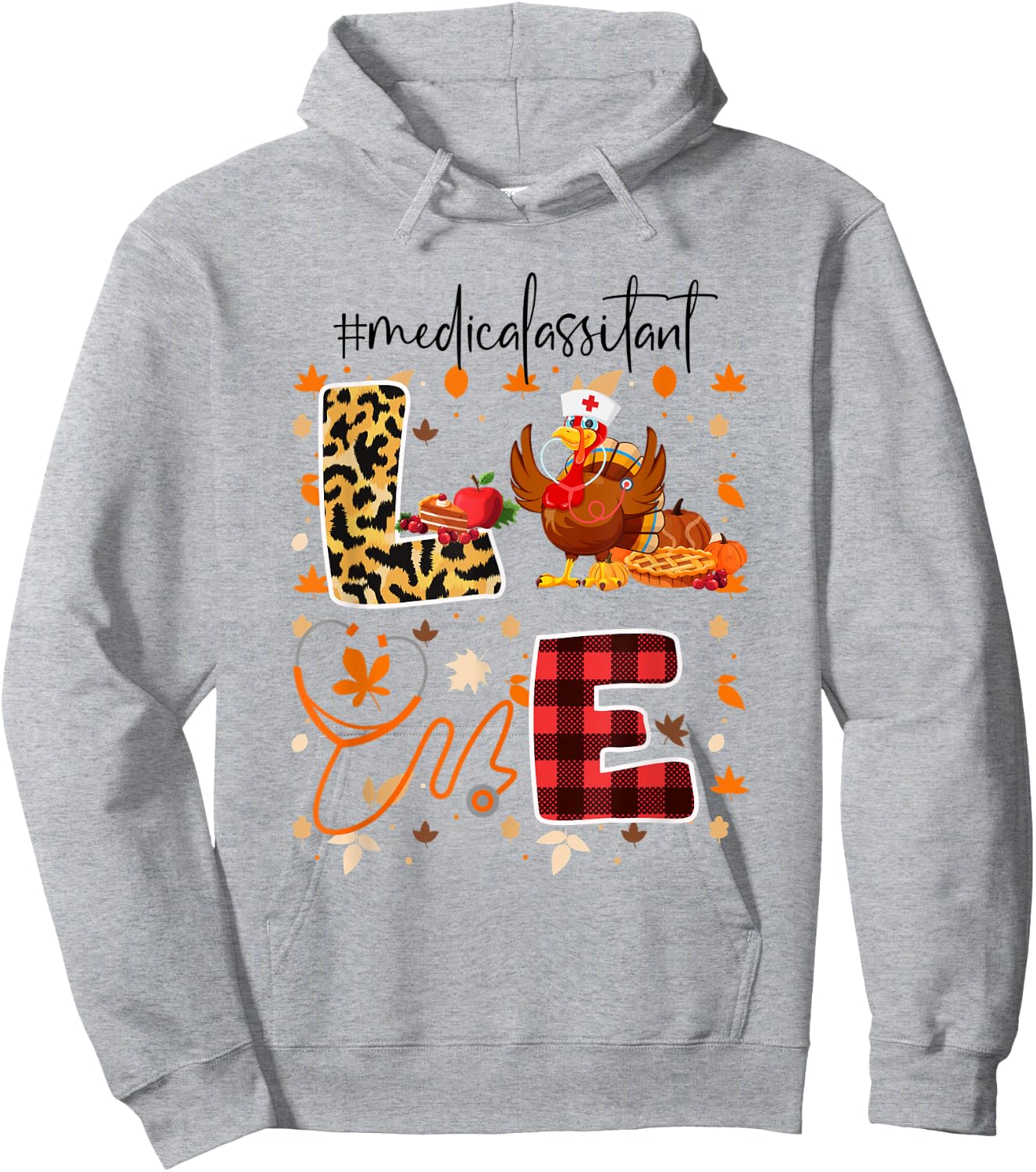 Funny Cute Medical Assistant Thanksgiving Day Leopard Turkey Hoodie - Hoodie | Ash