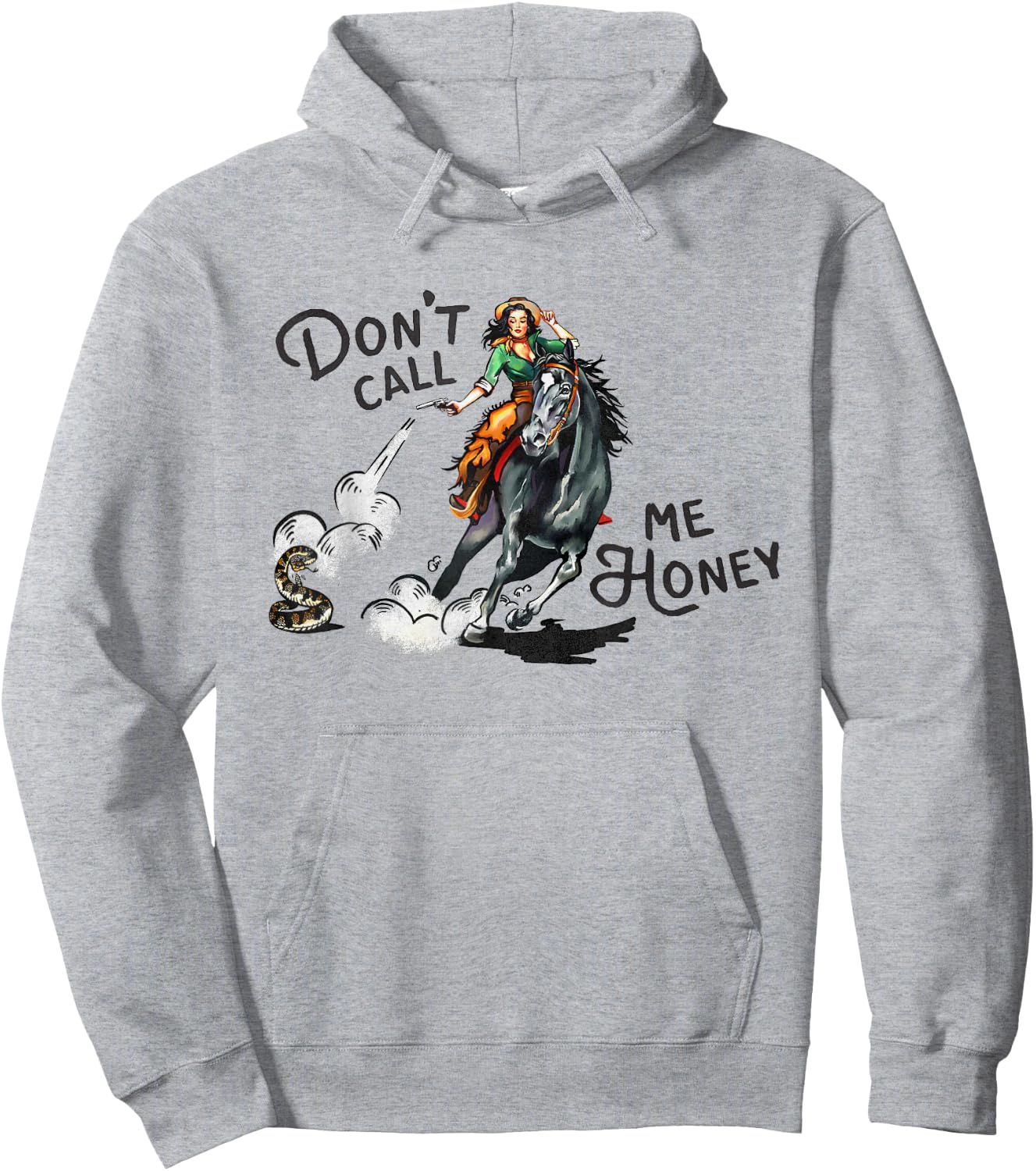 Cool Vintage Wild West Pin Up Girl Cowgirl Cowboy Horseback Hoodie - Hoodie | Ash