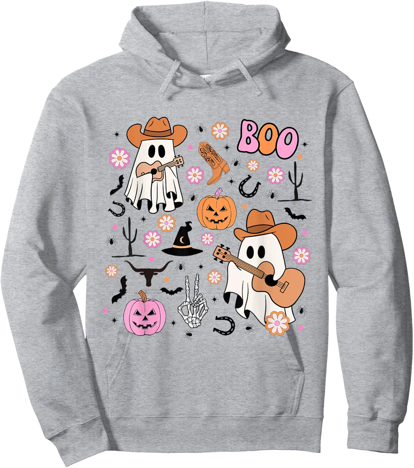 Spooky Ghost Cowboy Cute Halloween Boo Western Retro Pastel Hoodie - Hoodie | Ash