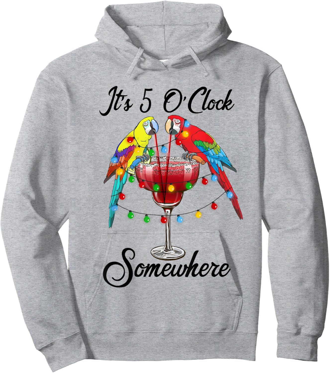Parrots Drinking Margarita It's 5 O'clock Somewhere Hoodie - Hoodie | Ash