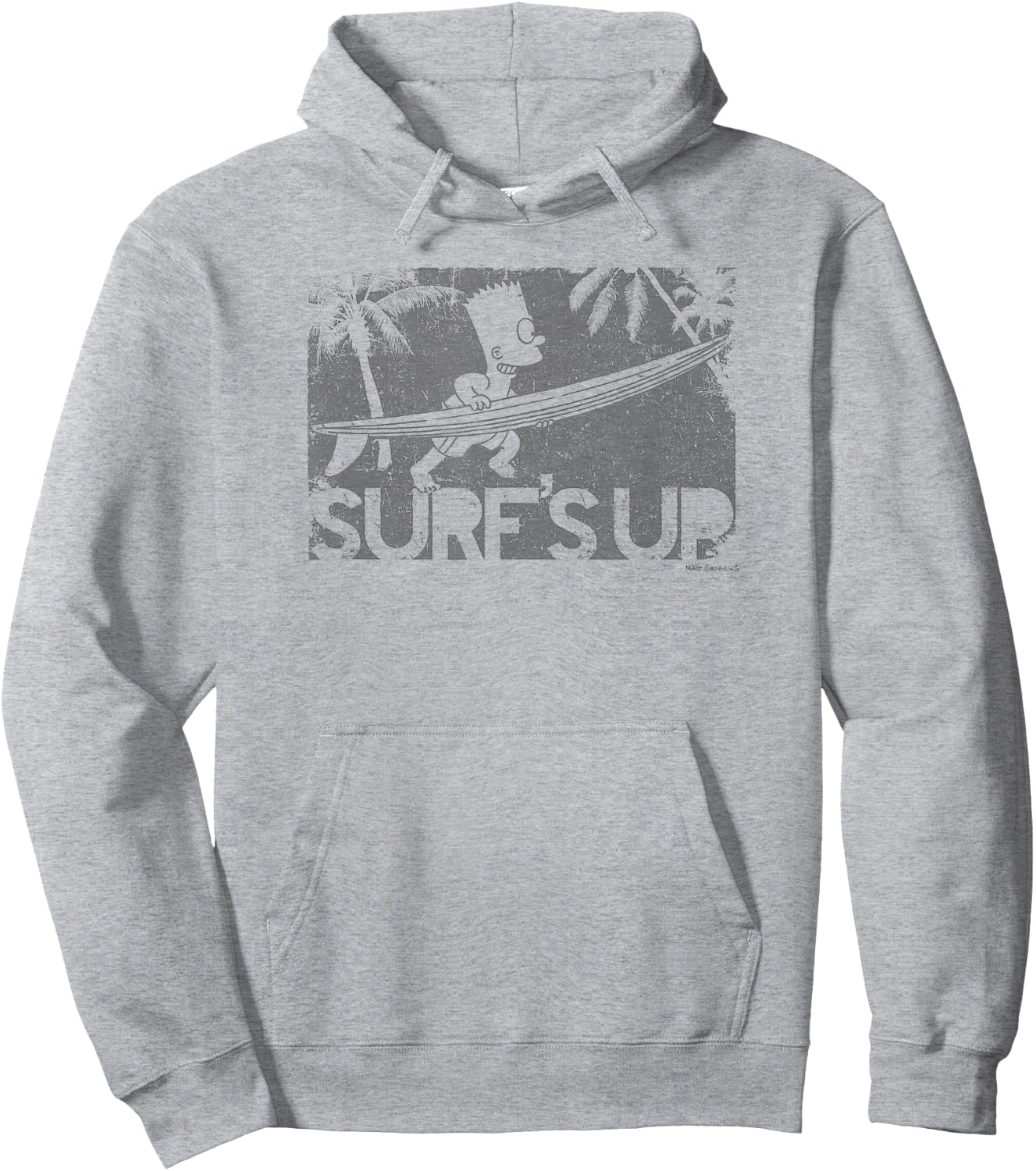 The Simpsons Bart Vintage Distressed Surf's Up Post Card Hoodie - Hoodie | Ash