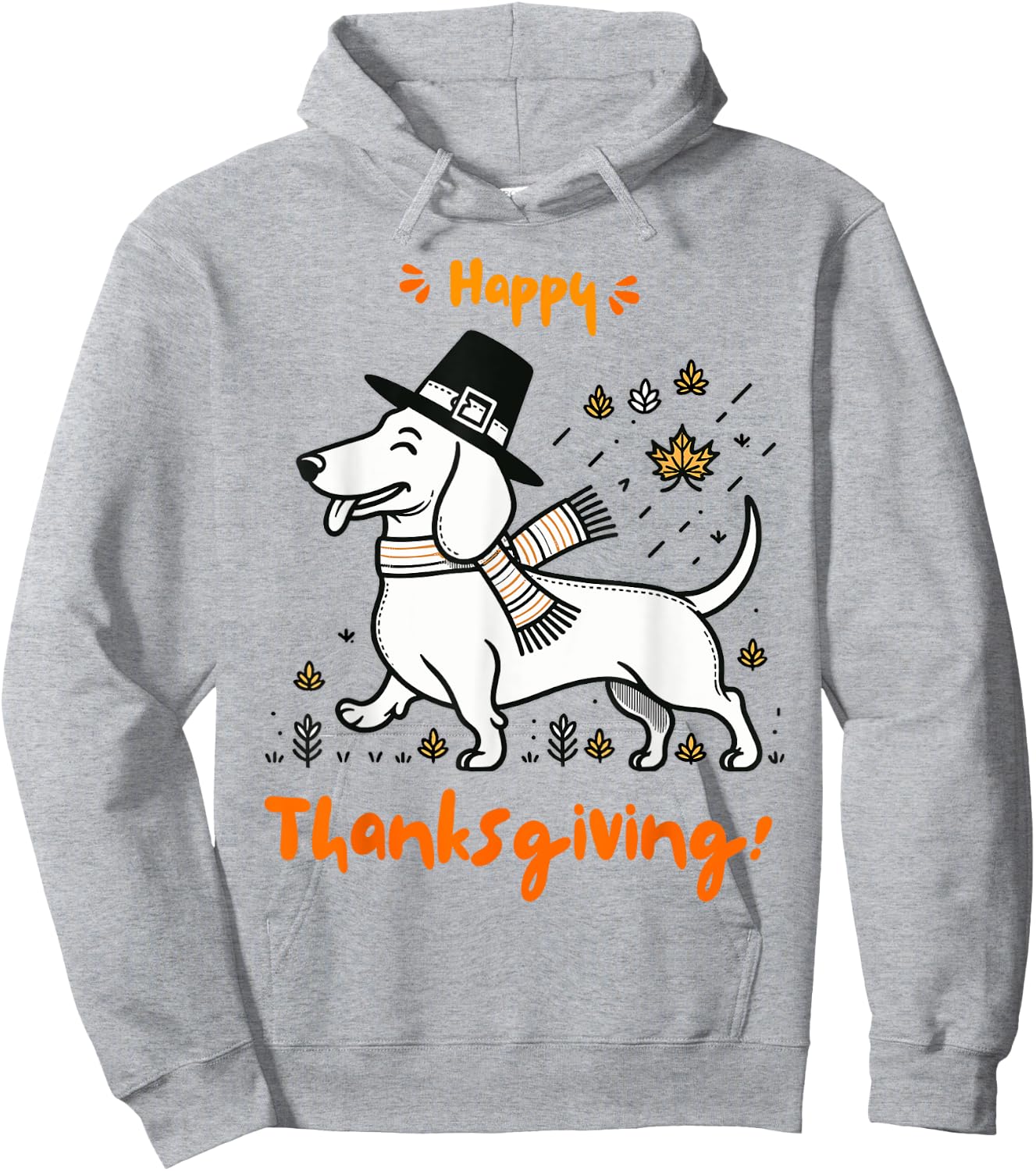 Happy Thanksgiving Pilgrim Dachshund Dog Men Women Girl Boy Hoodie - Hoodie | Ash
