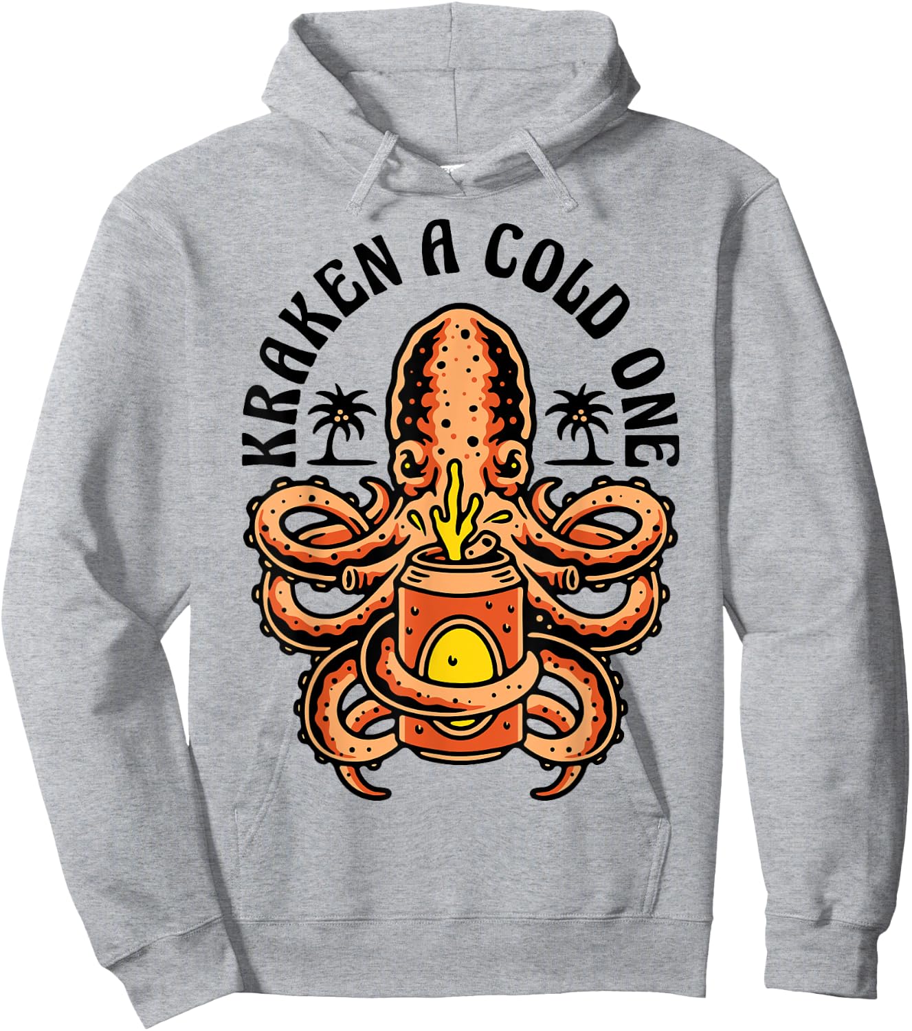 Island Beach Style Kraken a Cold One Octopus Beer Vacation Hoodie - Hoodie | Ash