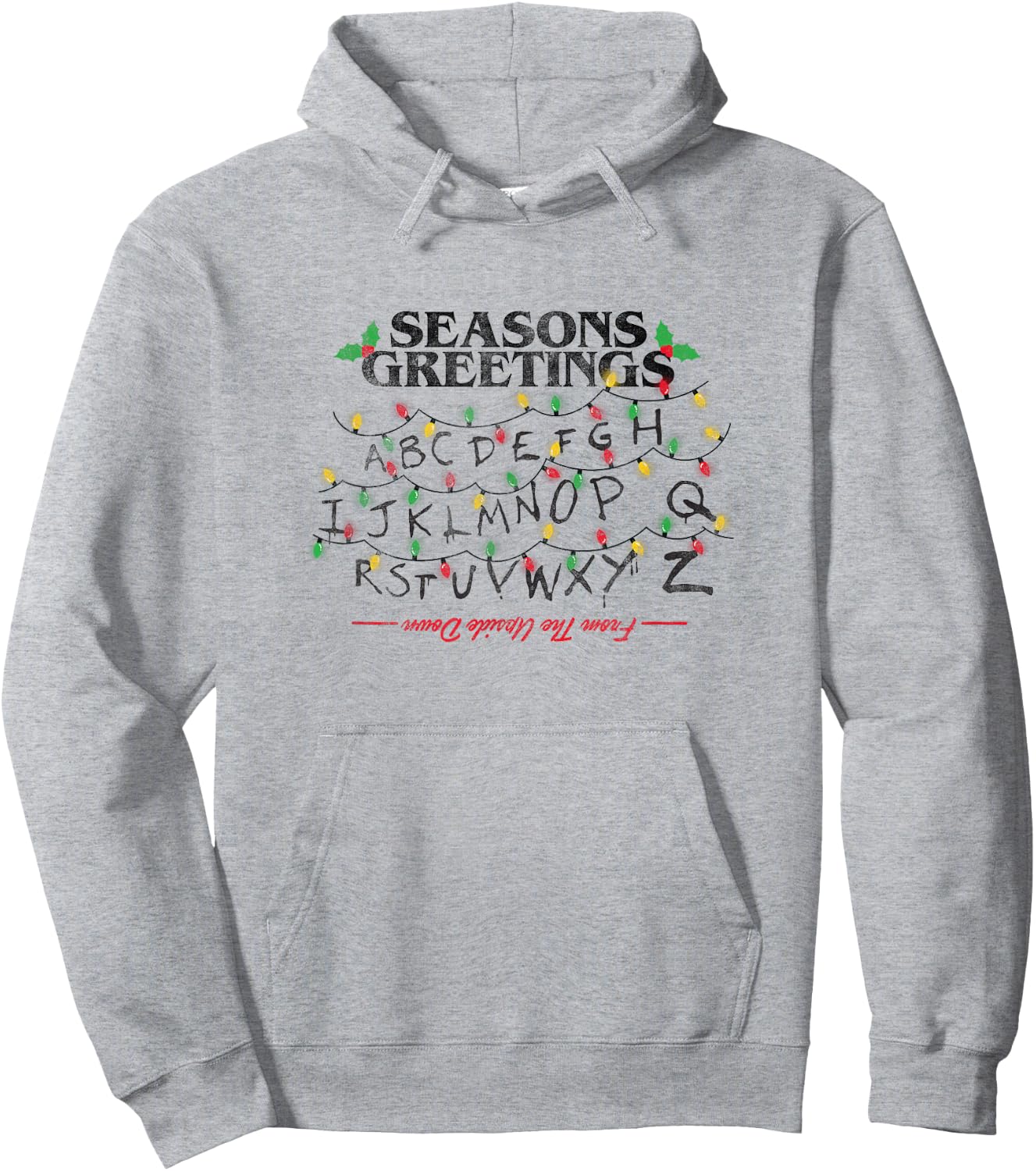 Stranger Things Christmas Greetings Upside Down Distressed Hoodie - Hoodie | Ash