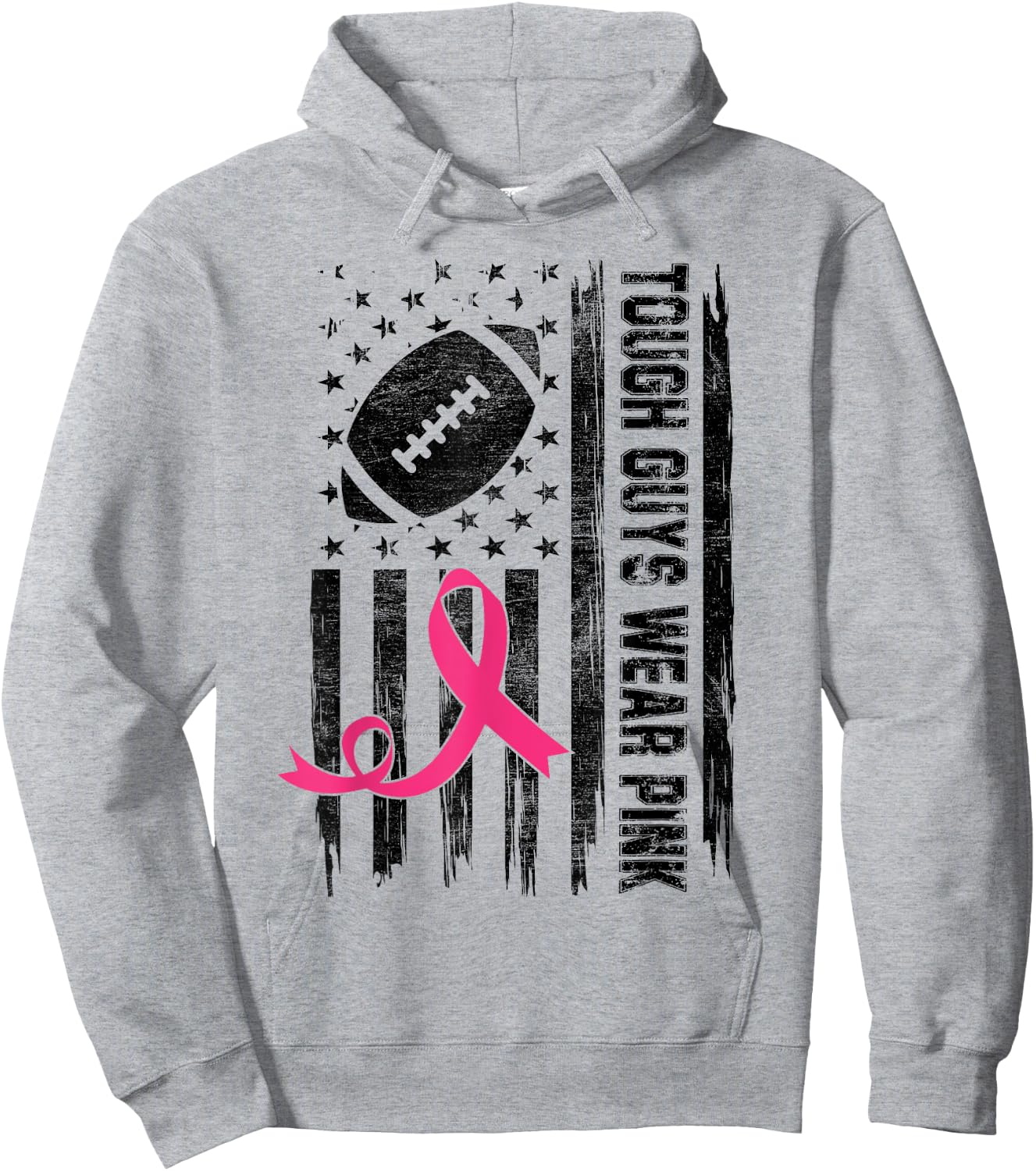 Tough Guys Wear Pink Breast Cancer Football American Flag Kids Men Hoodie - Hoodie | Ash