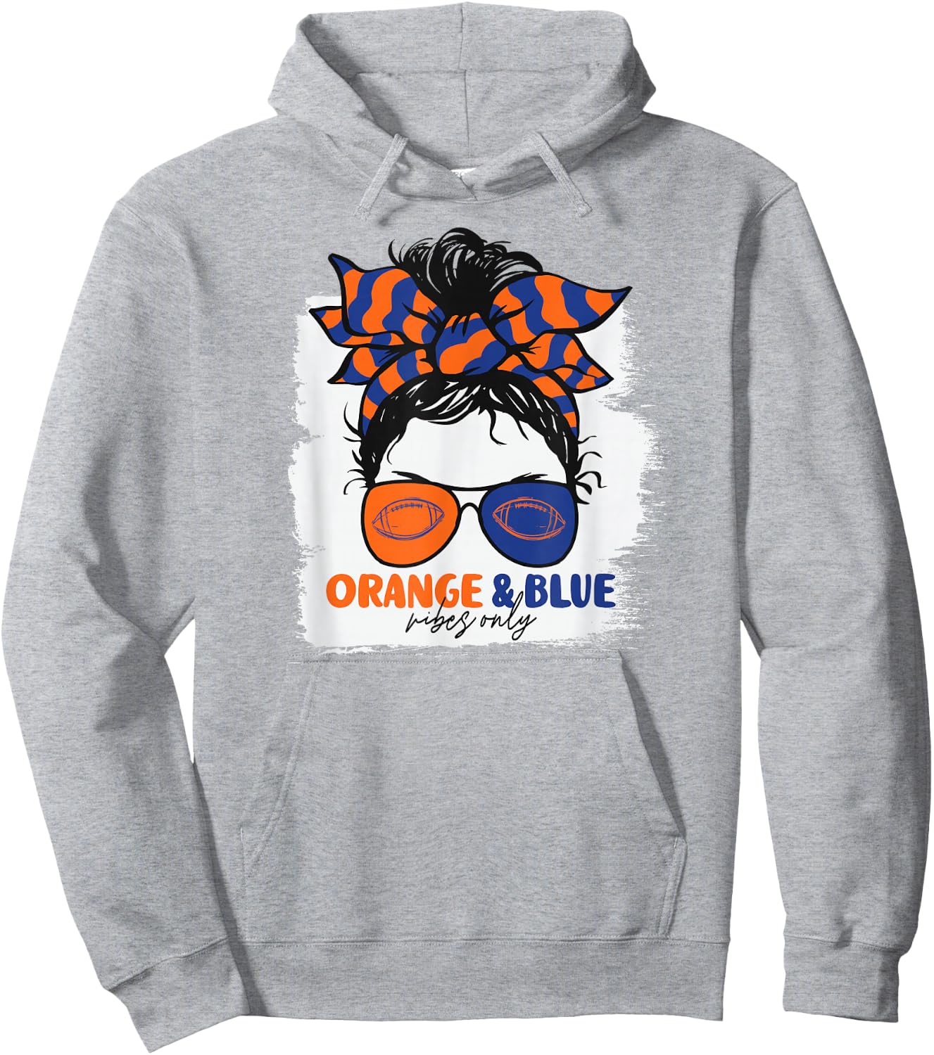 Orange and Blue Vibes Only Football Mom Gameday Messy Hair Hoodie - Hoodie | Ash