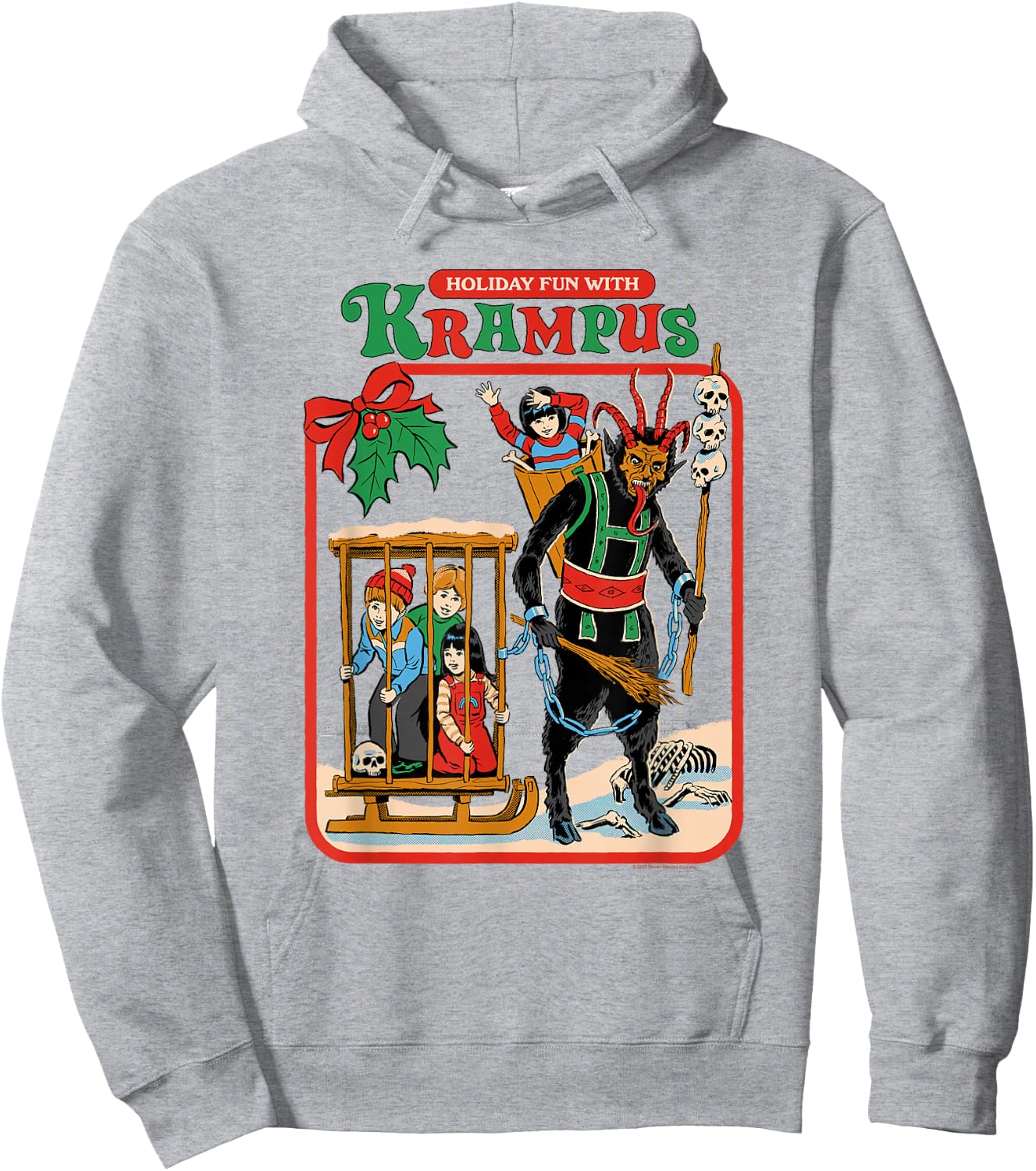Steven Rhodes Holiday Fun with Krampus Retro Dark Humor Hoodie - Hoodie | Ash
