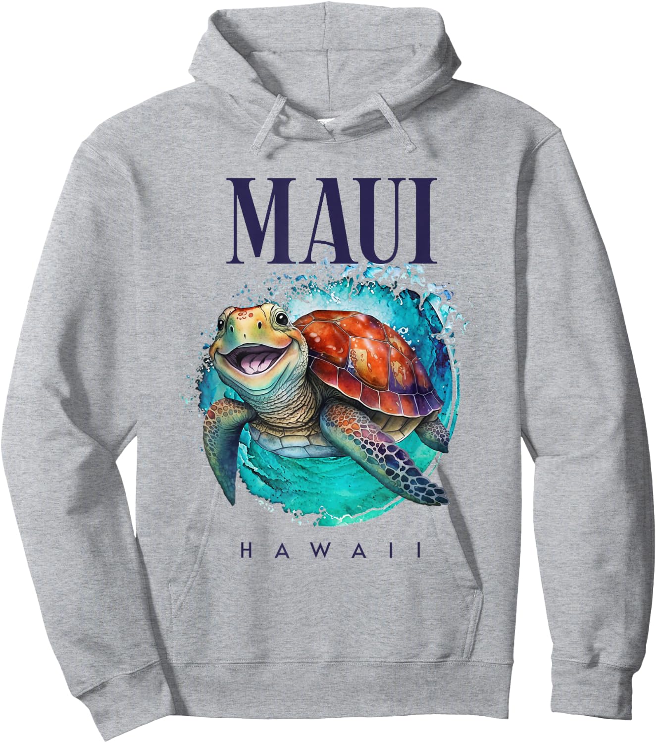 Maui Hawaii Watercolor Happy Sea Turtle Hoodie - Hoodie | Ash