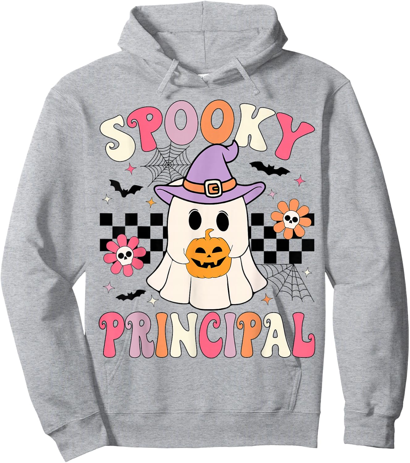 Groovy Spooky Principal Ghost Pumpkin Halloween Principal Hoodie - Hoodie | Ash