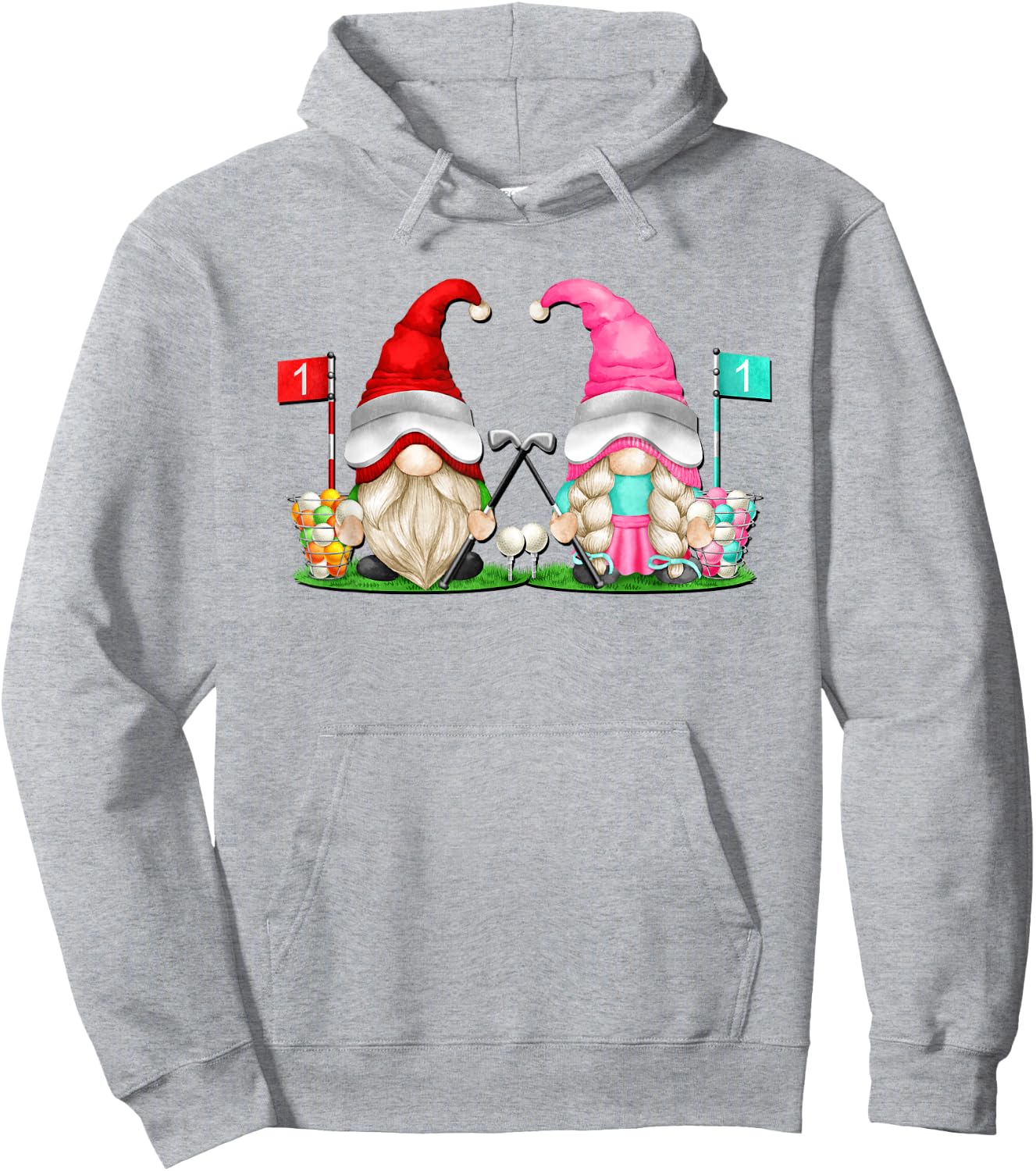Funny Golf Gnome Graphic And Men Golfing Couple Hoodie - Hoodie | Ash