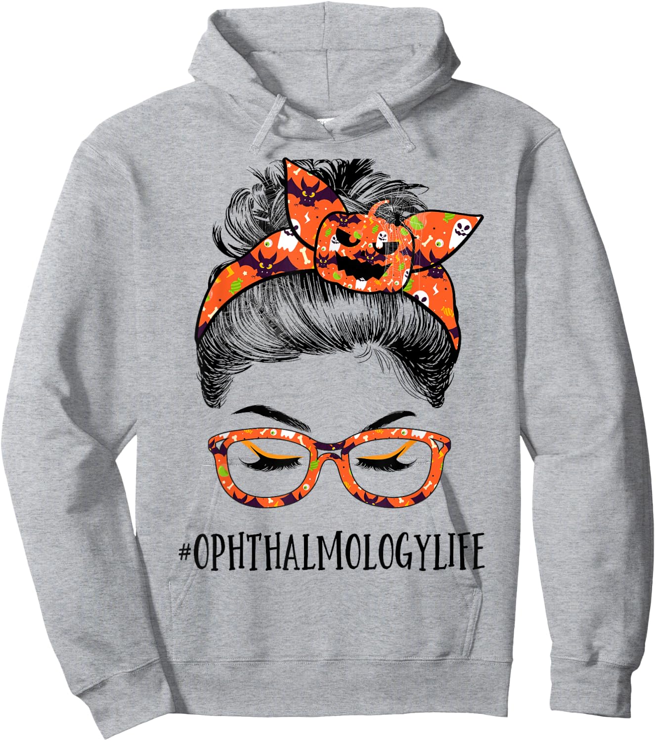 Ophthalmology Women Messy bun Pumpkin Halloween Spider Hoodie - Hoodie | Ash