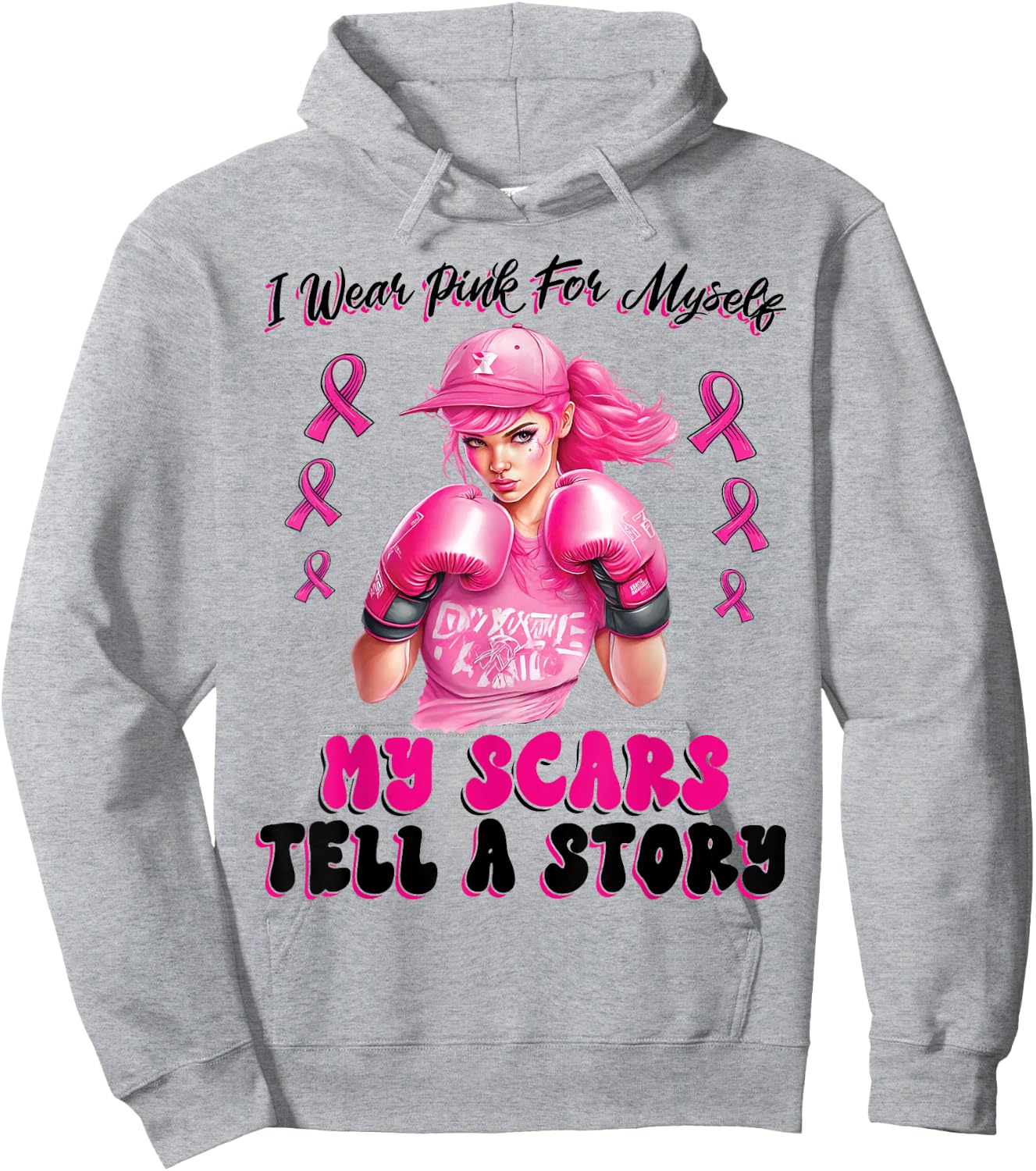 I Wear Pink For Myself My Scars Tell A Story Girl Warrior Hoodie - Hoodie | Ash