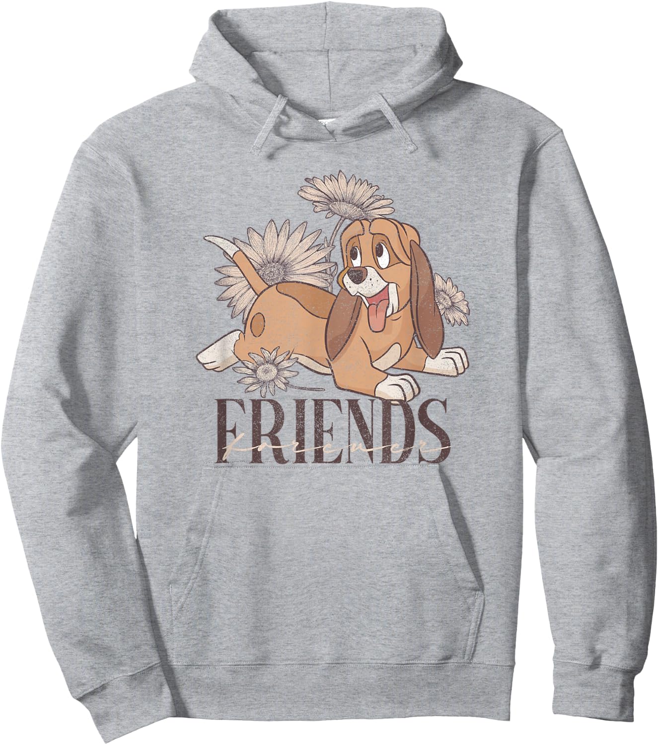 Disney The Fox and The Hound Friends Forever Floral Logo Hoodie - Hoodie | Ash
