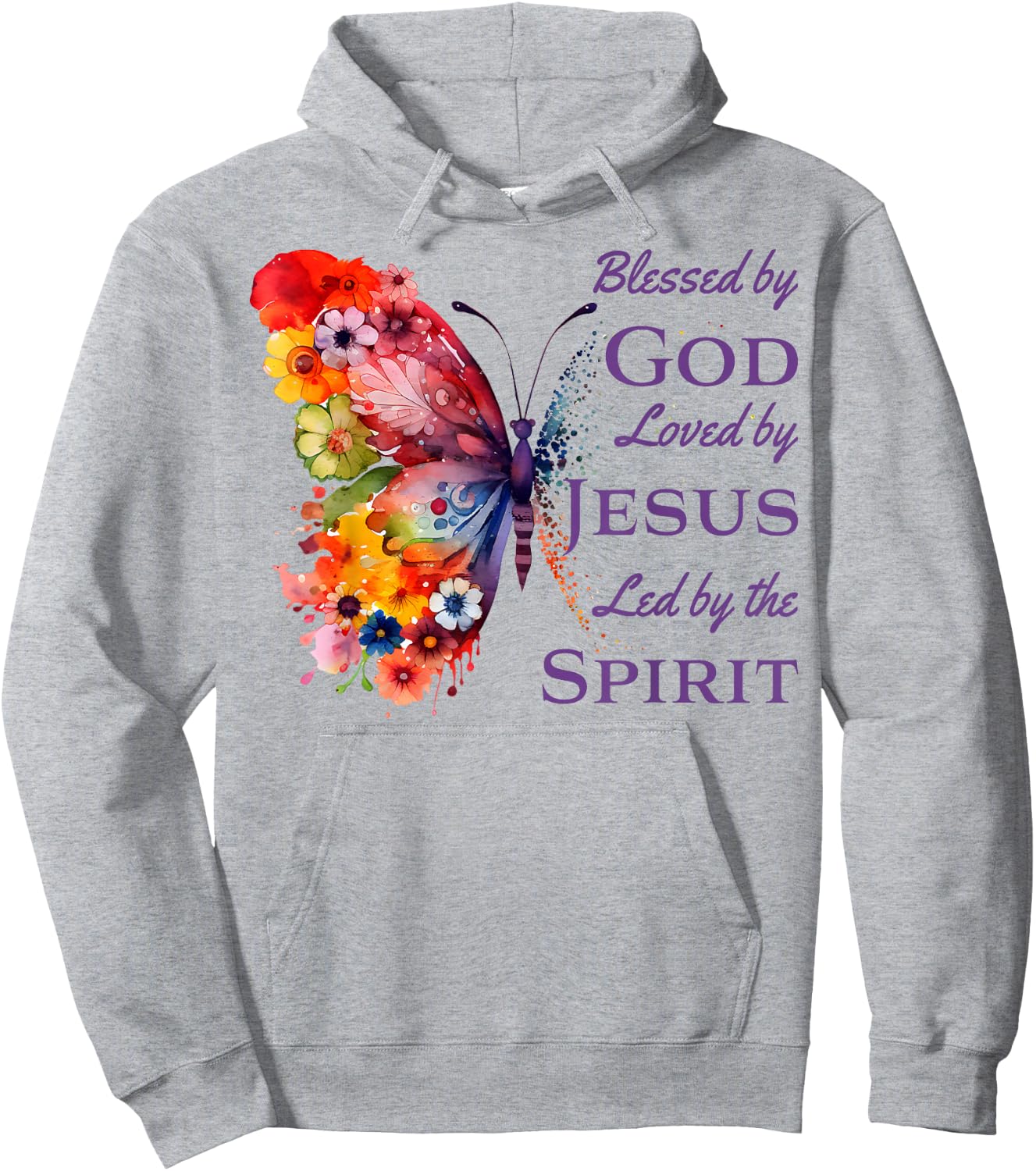 Blessed by God Loved by Jesus Butterfly And Flowers Hoodie - Hoodie | Ash