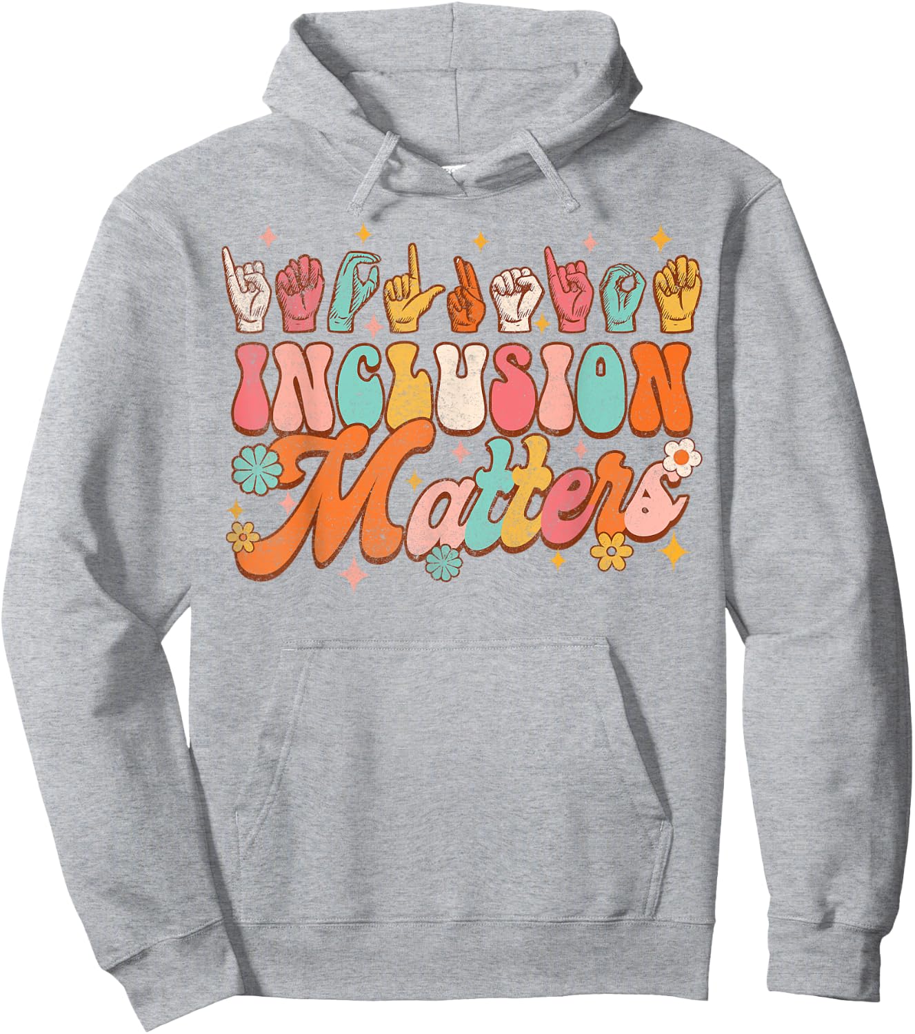 Inclusion Matters Groovy American Sign Language ASL Teacher Women Hoodie - Hoodie | Ash