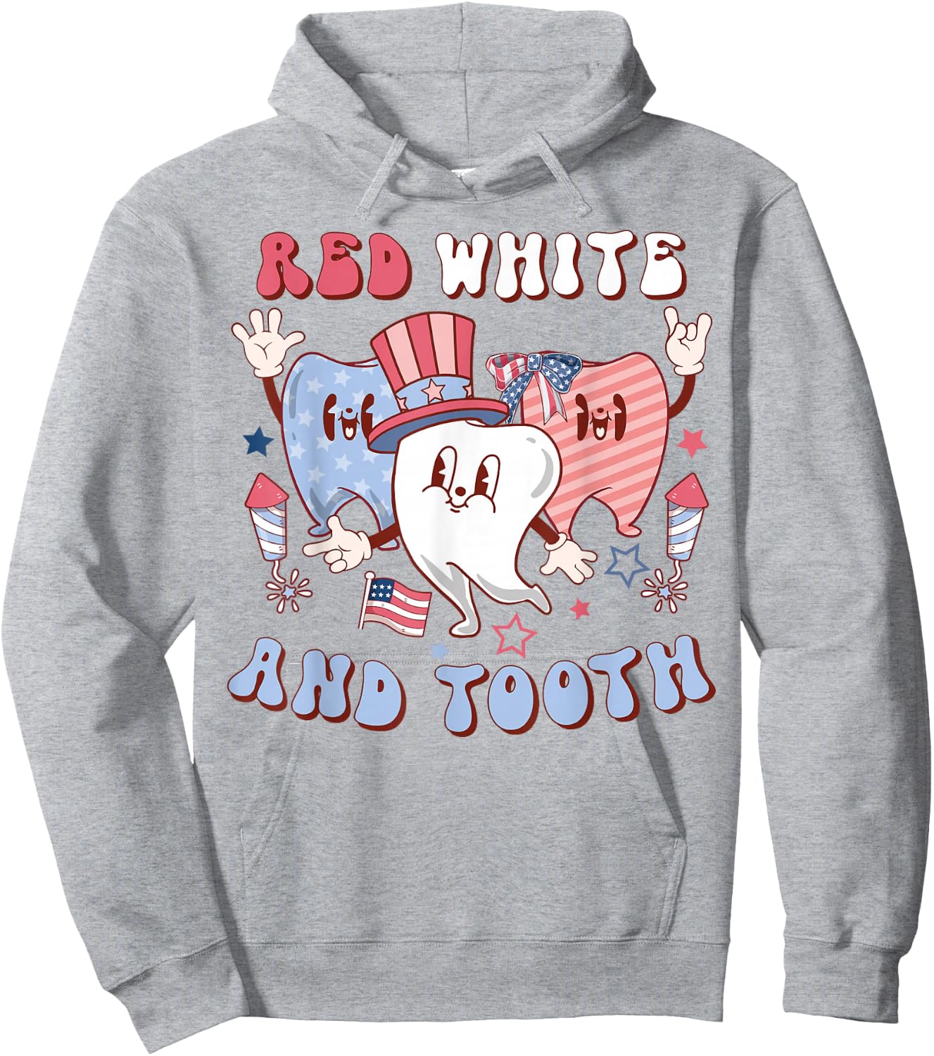 Red White And Tooth 4th Of July Retro Pediatric Dentist Kids Men Hoodie - Hoodie | Ash