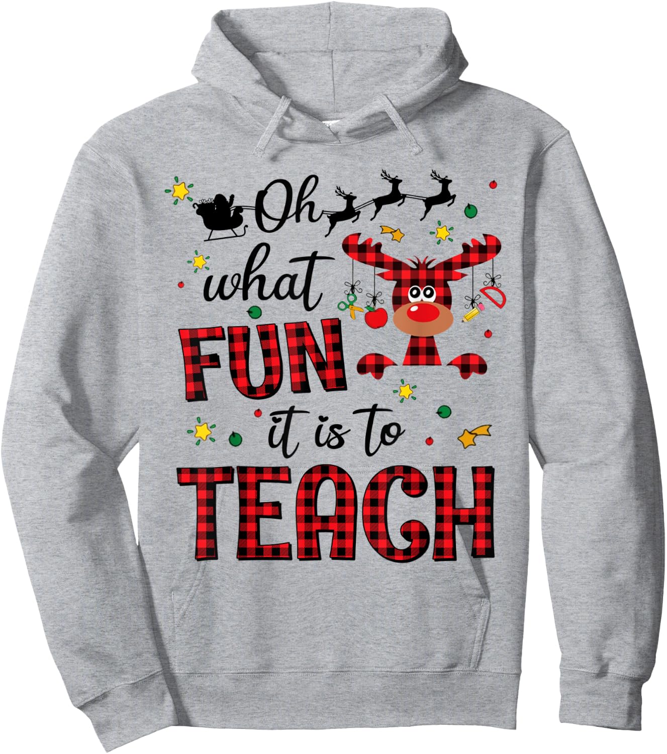 Teachers Oh What Fun It Is To Teach Cute Red Plaid Reindeer Hoodie - Hoodie | Ash