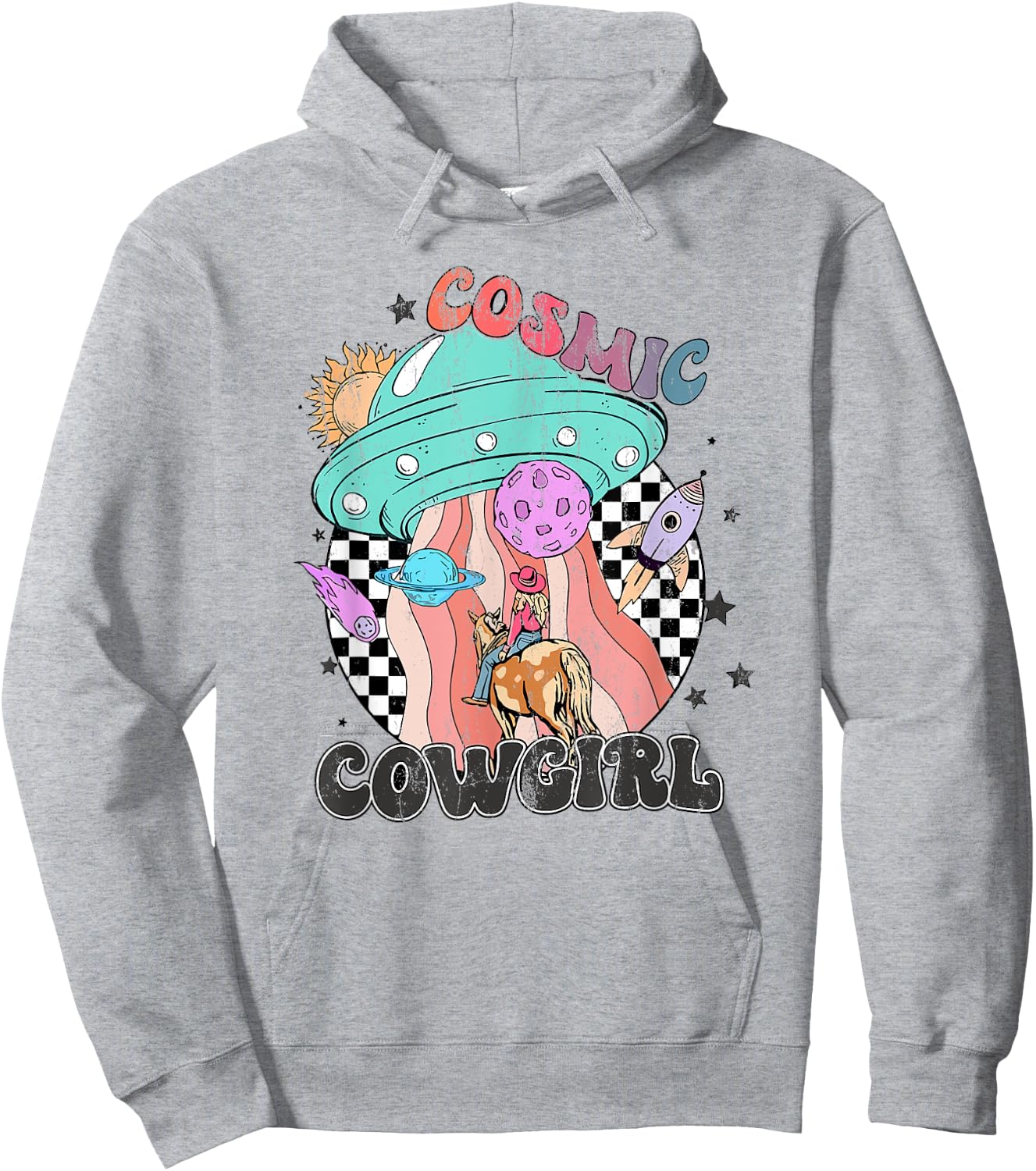Retro Cosmic Cowgirl In Space Cowboy Western Country Cowgirl Hoodie - Hoodie | Ash