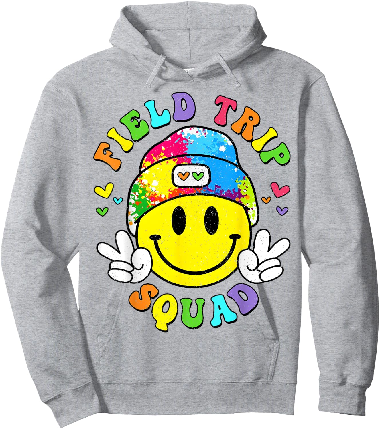 Hippie smile Face Field Trip Squad Groovy Field Day 2024 Hoodie - Hoodie | Ash