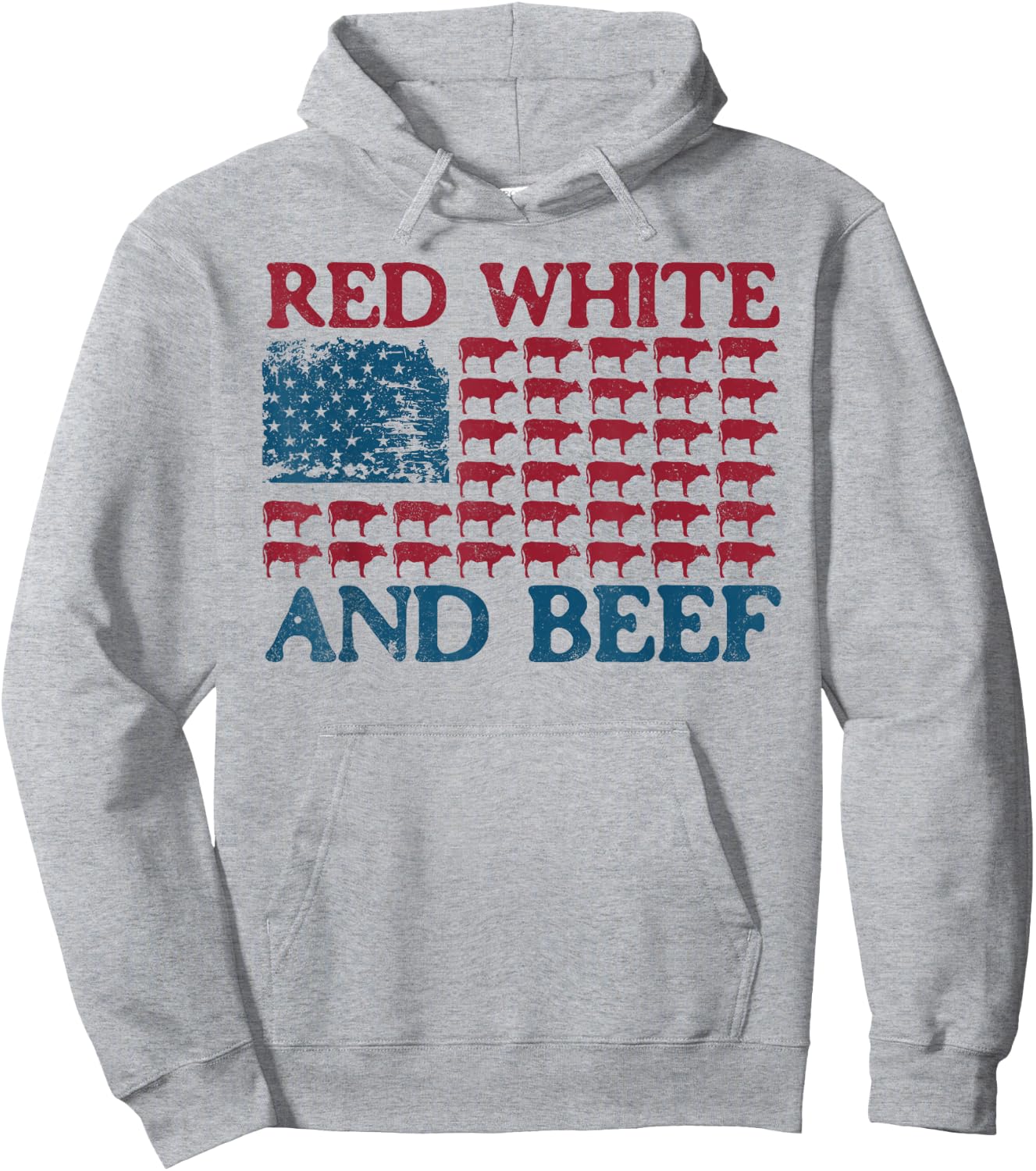 Red White And Beef 4th Of July Cattle American Flag Cow Hoodie - Hoodie | Ash
