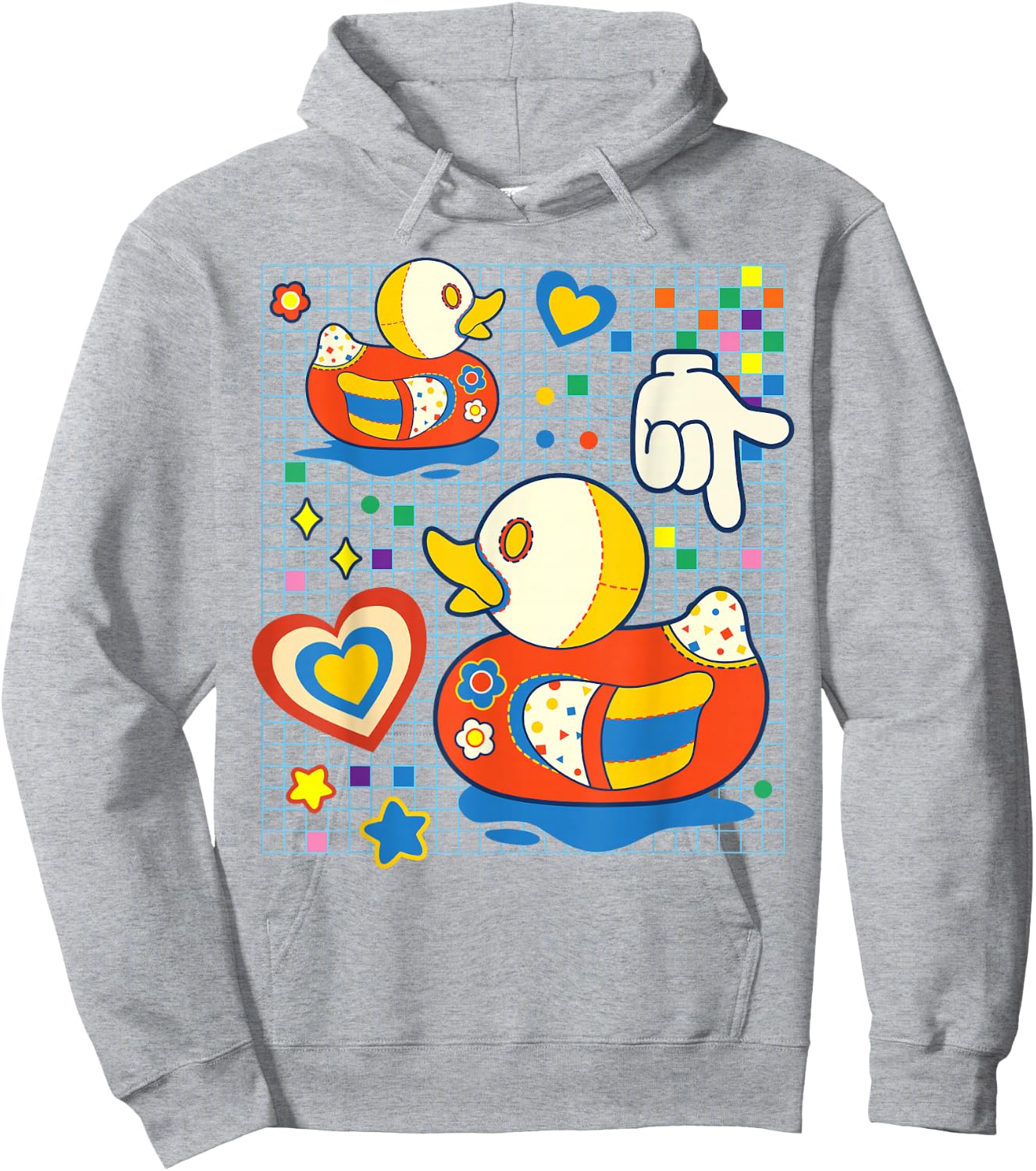 Kidcore Aesthetic Duck Fabric Patches Decora Kei Small Hoodie - Hoodie | Ash