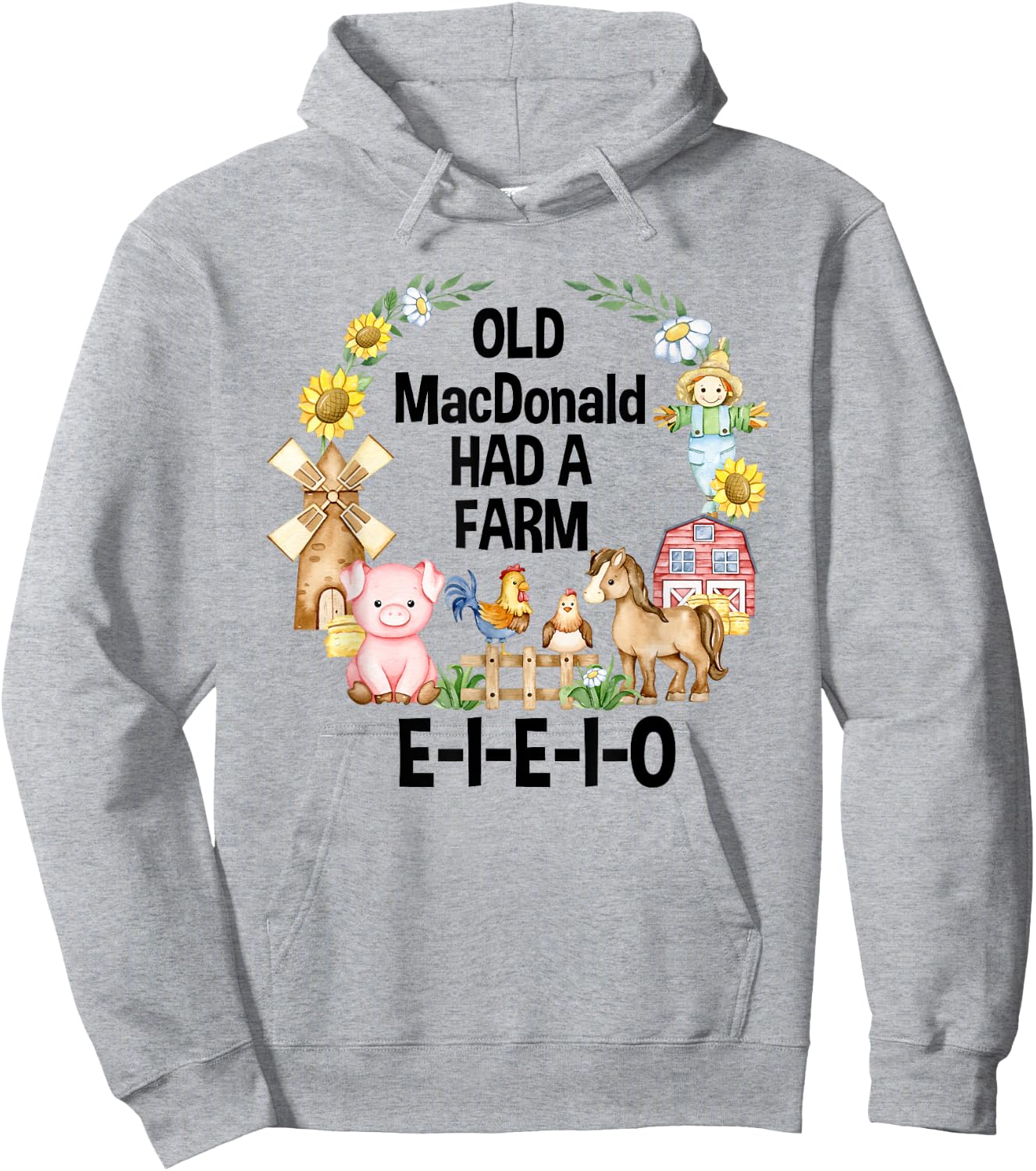 Toddler Kids Old MacDonald Had a Farm E-I-E-I-O Nursery Song Hoodie - Hoodie | Ash