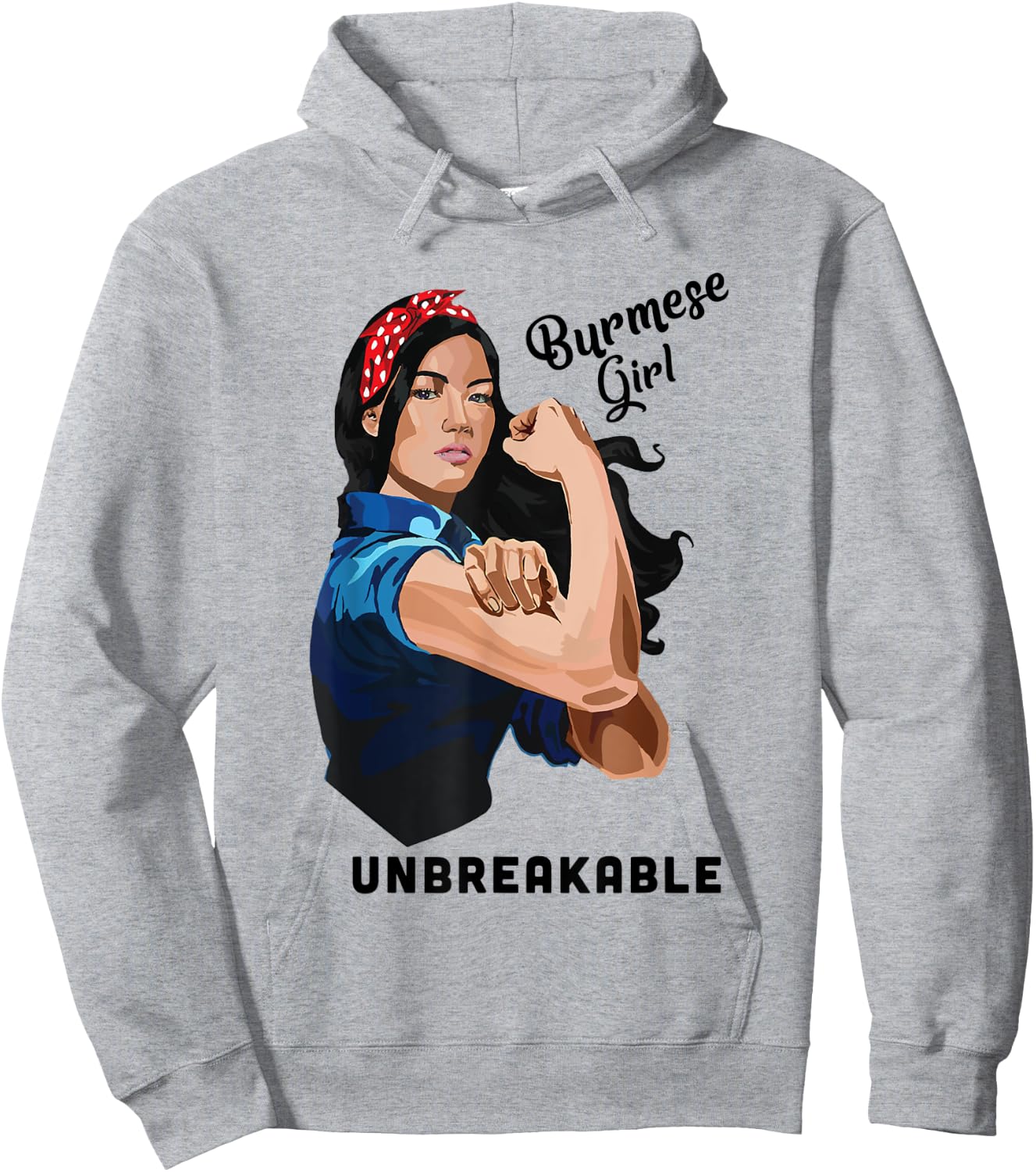 Burmese Girl Unbreakable Rosie Riveter Retro Proud Heritage Hoodie - Hoodie | Ash