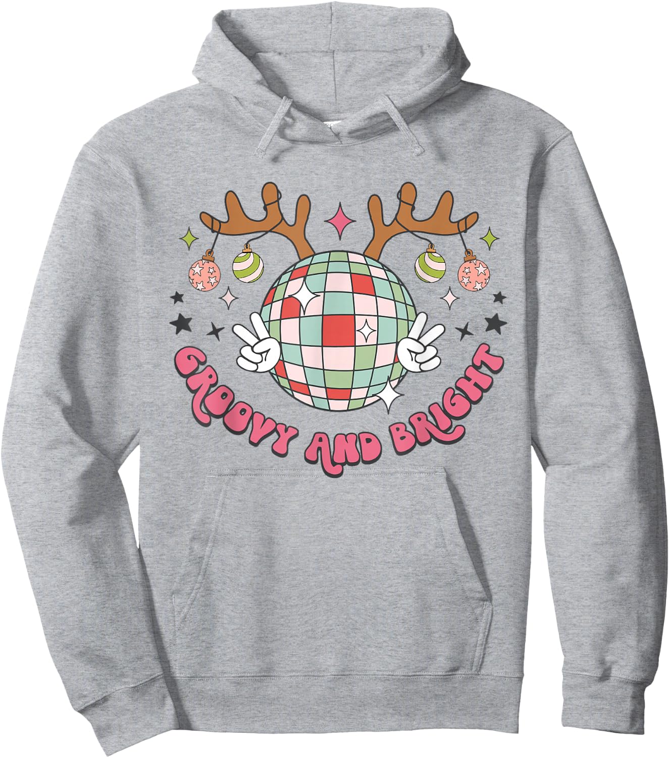 Groovy And Bright Merry Christmas Disco Ball Reindeer Hoodie - Hoodie | Ash