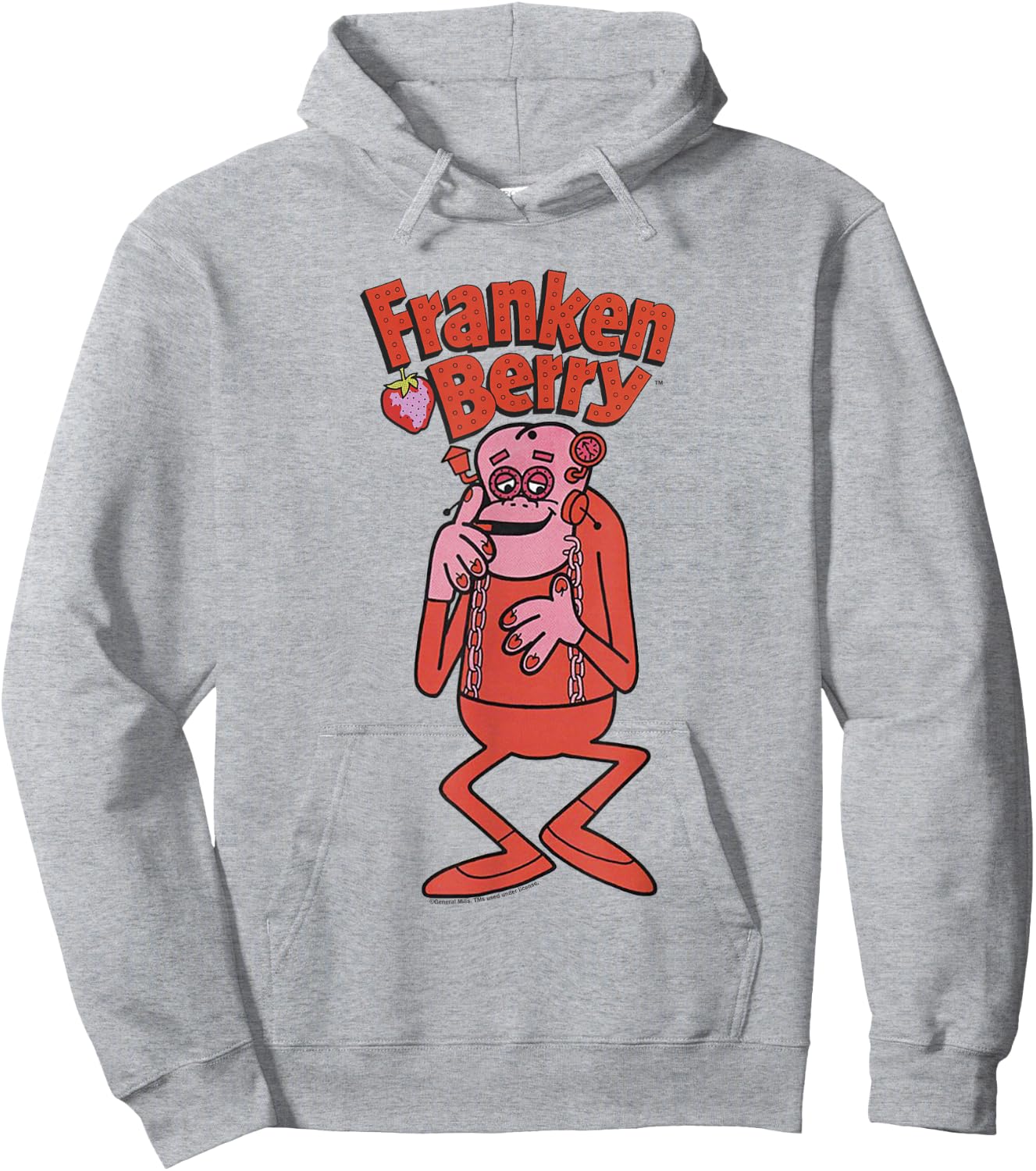 Franken Berry Vintage Strawberry Cereal Monster Mascot Logo Hoodie - Hoodie | Ash