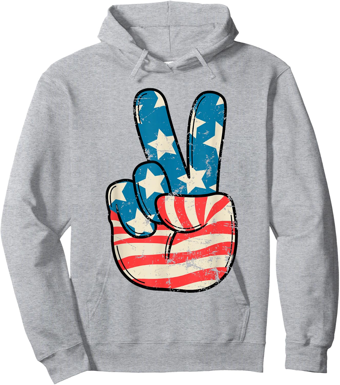 USA Flag Peace Sign Hand 4th of July Patriotic Men Boys Hoodie - Hoodie | Ash