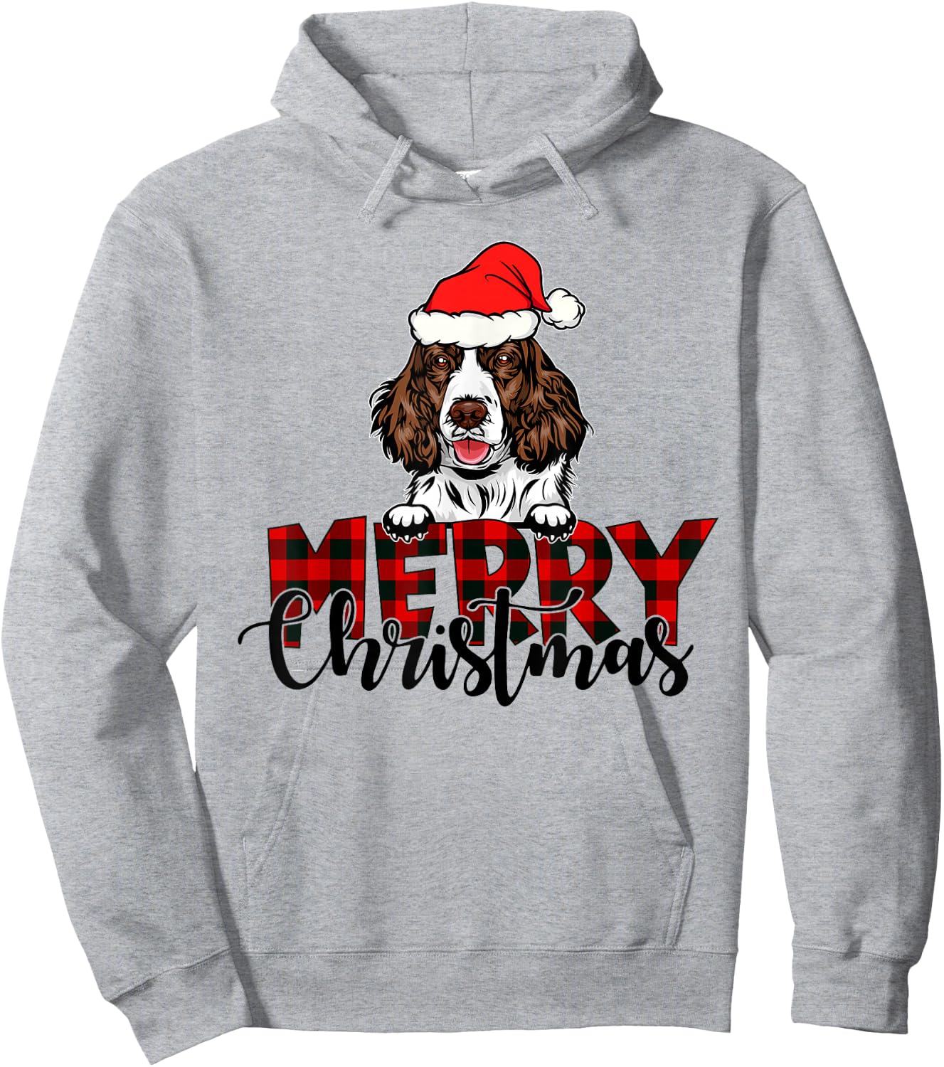 Merry Christmas English Springer Spaniel Dog Christmas Santa Hoodie - Hoodie | Ash