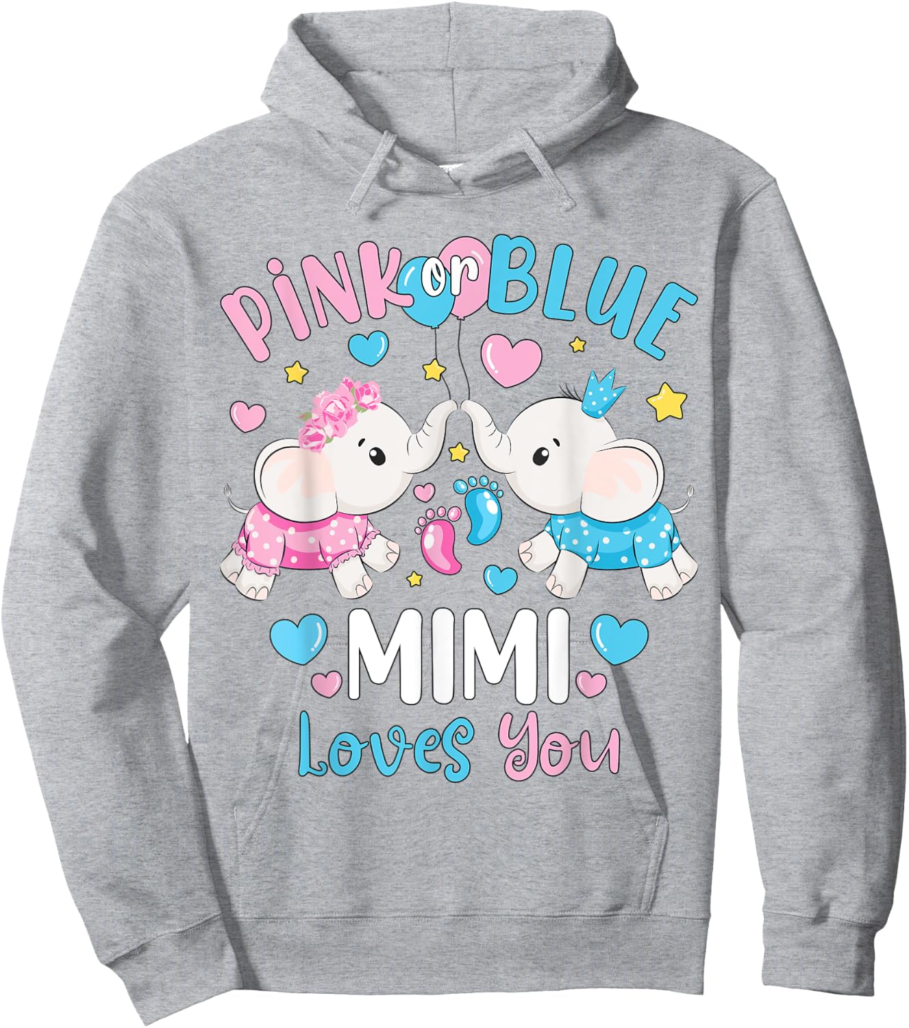 Pink or Blue Mimi Loves You Gender Reveal Elephant Hoodie - Hoodie | Ash