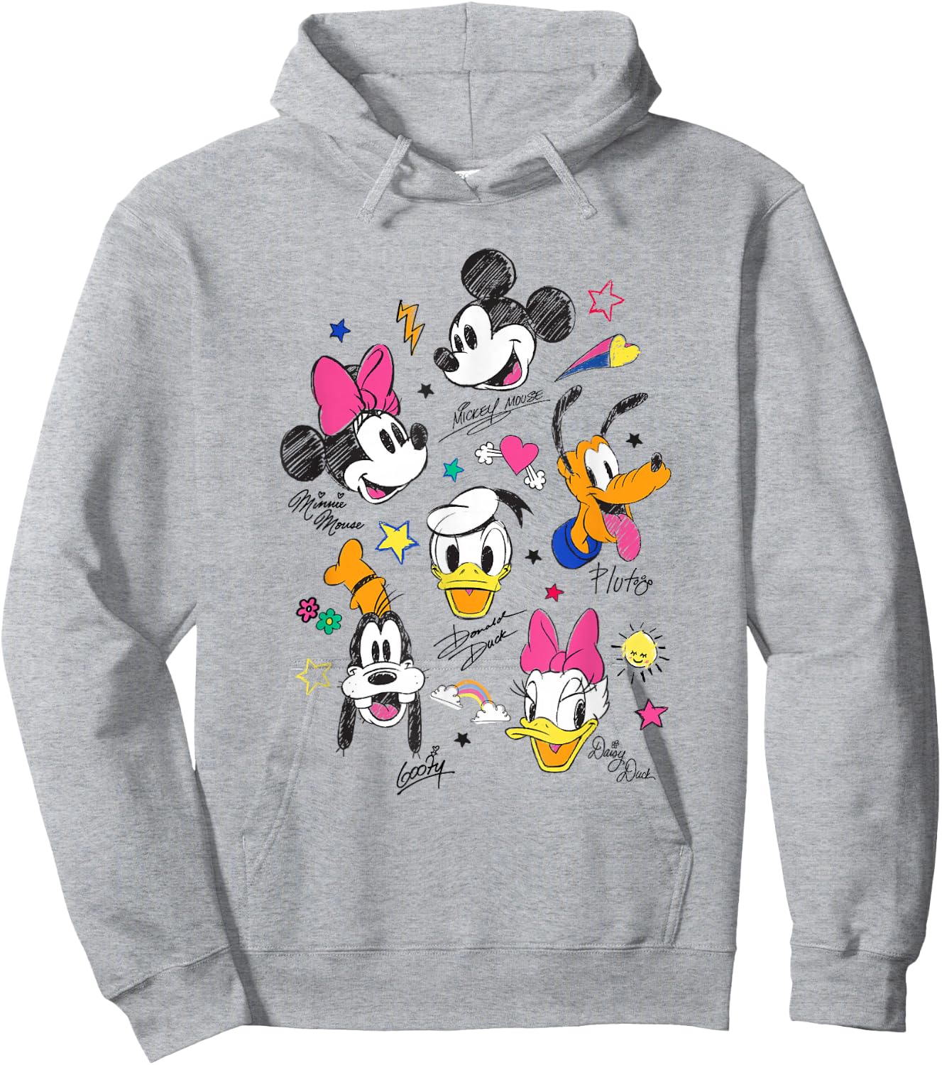 Disney Mickey and Friends Retro Doodle Best Friend Faces Hoodie - Hoodie | Ash