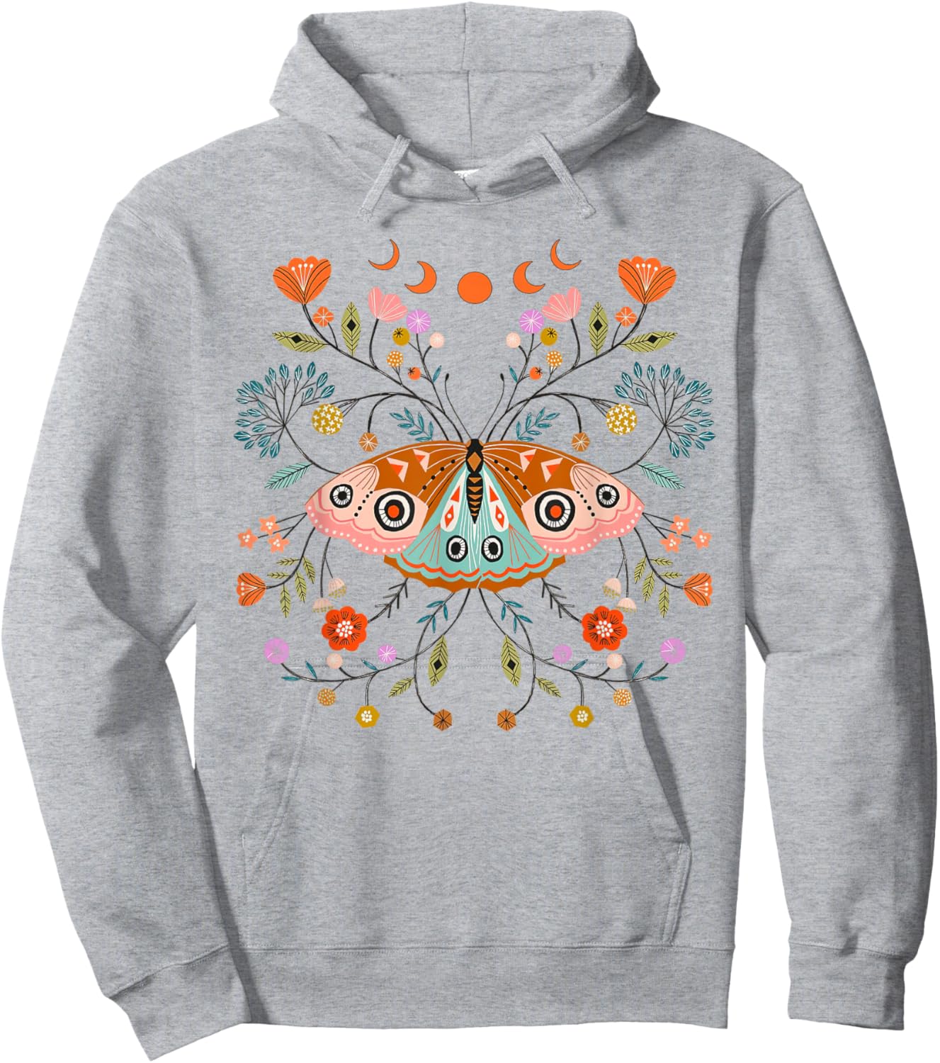 Mystical Butterfly Scandinavian Folk Art Botanical Hoodie - Hoodie | Ash