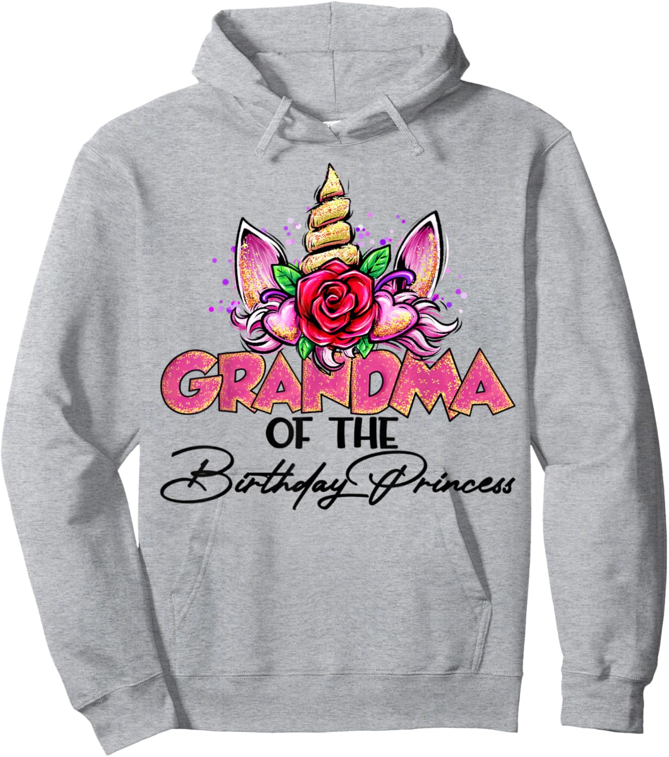 Grandma of the Birthday Princess Unicorn Matching Family Hoodie - Hoodie | Ash