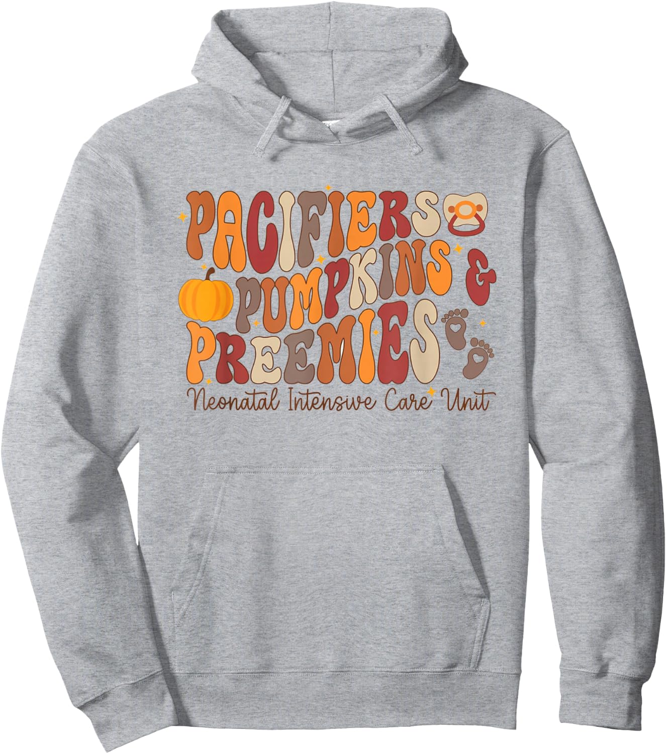 Retro Pacifiers Pumpkins Preemies Thanksgiving NICU Nurse Hoodie - Hoodie | Ash