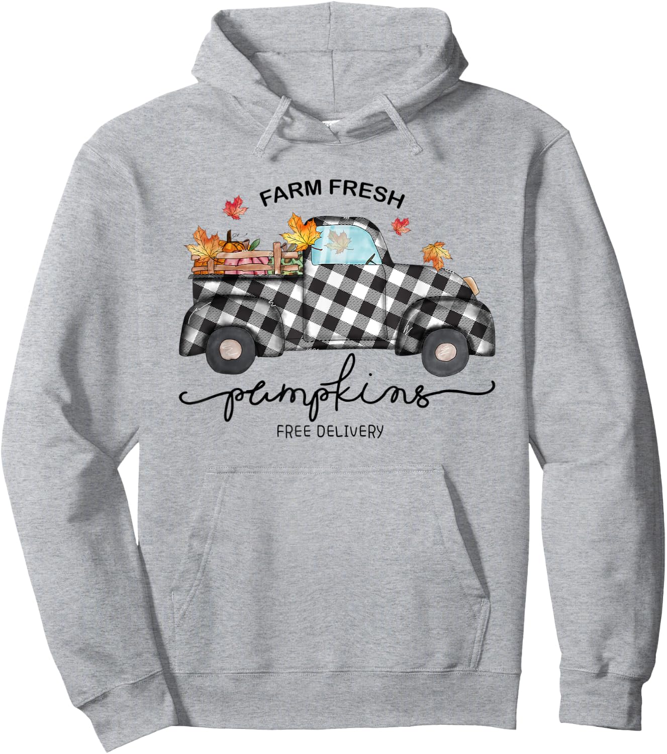 Farm Fresh Pumpkins Autumn Leaves Truck Buffalo Plaid Fall Hoodie - Hoodie | Ash